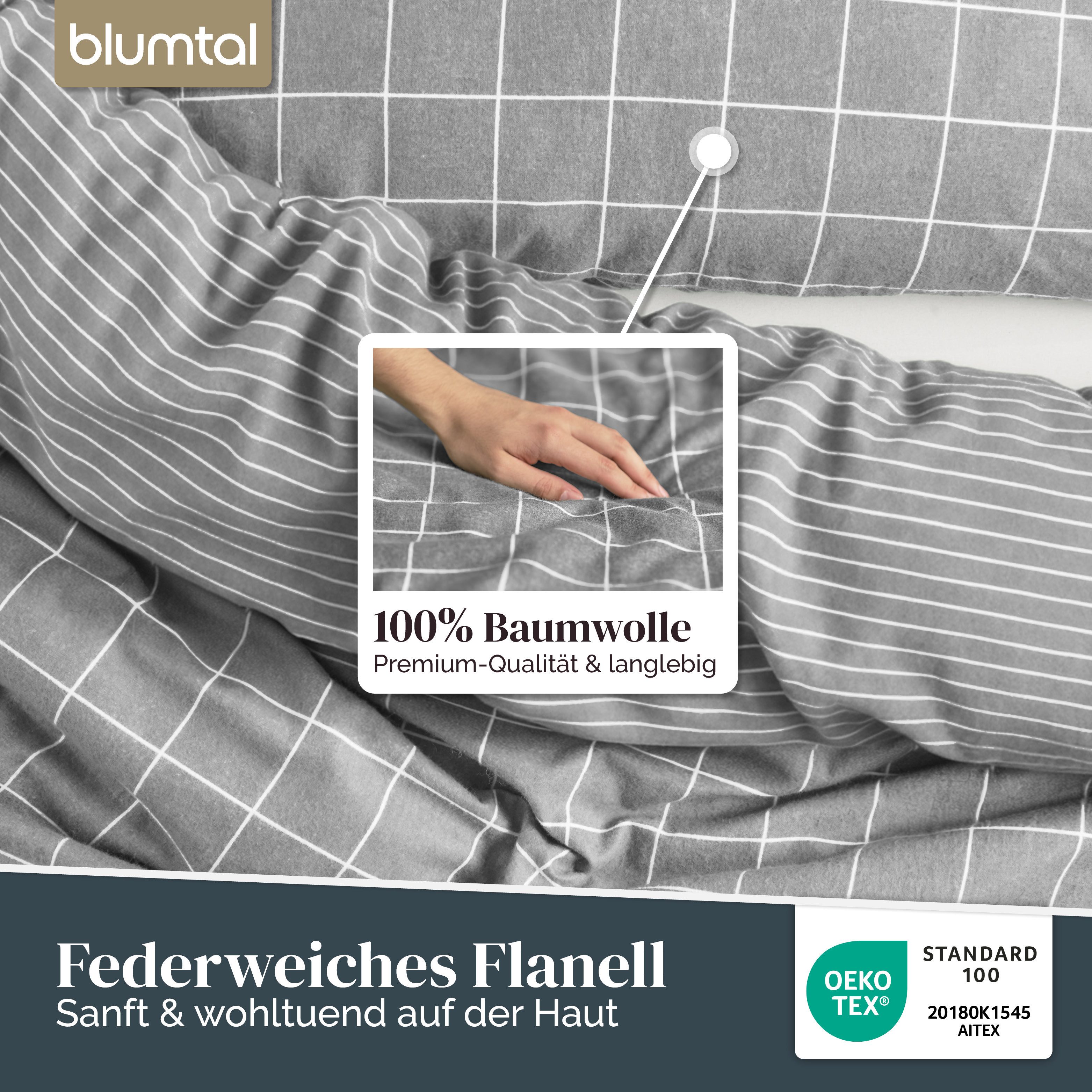Blumtal Bettwäsche Biber Bettwäsche Oeko-TEX zert. Flanell Bettwäsche Baumwolle 100%, 60 °C waschbar