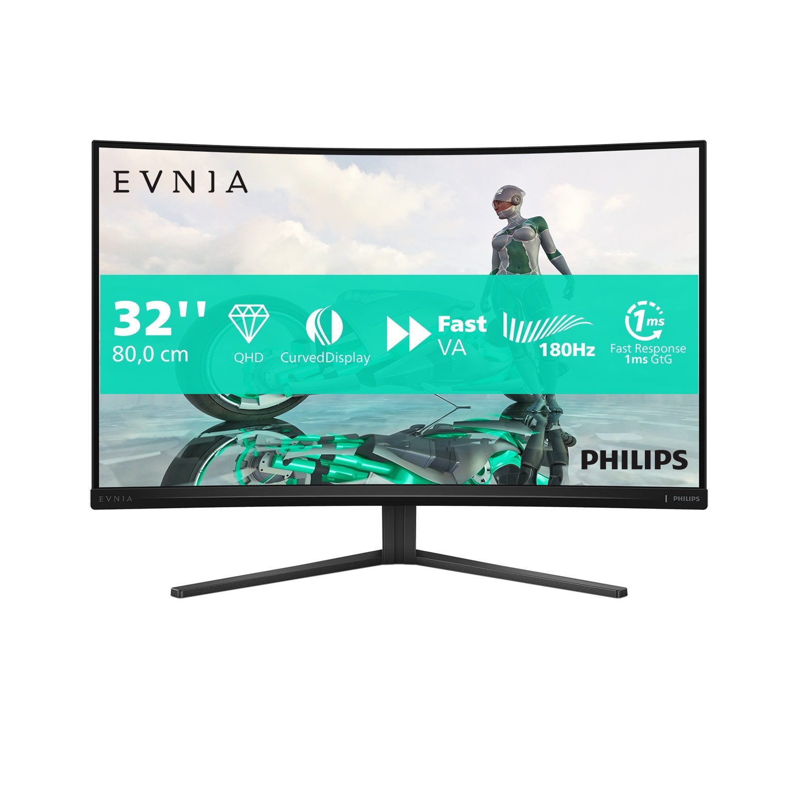Philips 32M2C3500L Curved-Gaming-Monitor (80 cm/32 ", 2560 x 1440 px, QHD, 1 ms Reaktionszeit, 180 Hz, VA LCD)