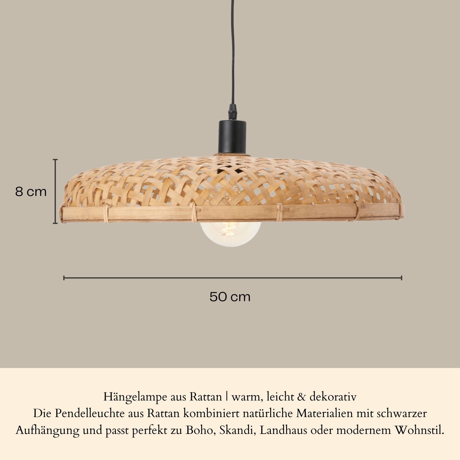 Marrakesch Orient & Mediterran Interior Pendelleuchte Boho Hängelampe Paloma handgefertigt aus Rattan in Natur 50 cm modern, Handarbeit
