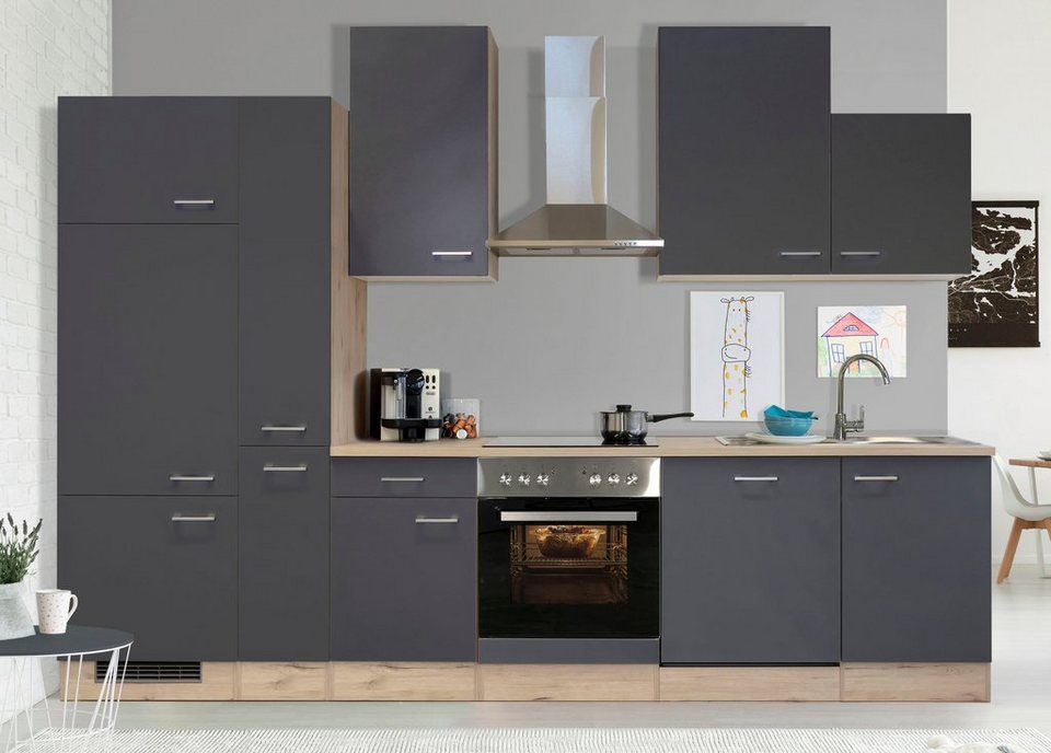 Flex-Well Küchenzeile Morena, mit E-Geräten, Gesamtbreite 310 cm, Mit 28 mm  starker moderner Arbeitsplatte, moderner Griff