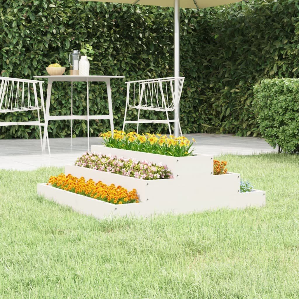 vidaXL Blumentopf Pflanzkübel Weiß 80x80x27 cm Massivholz Kiefer (1 St)