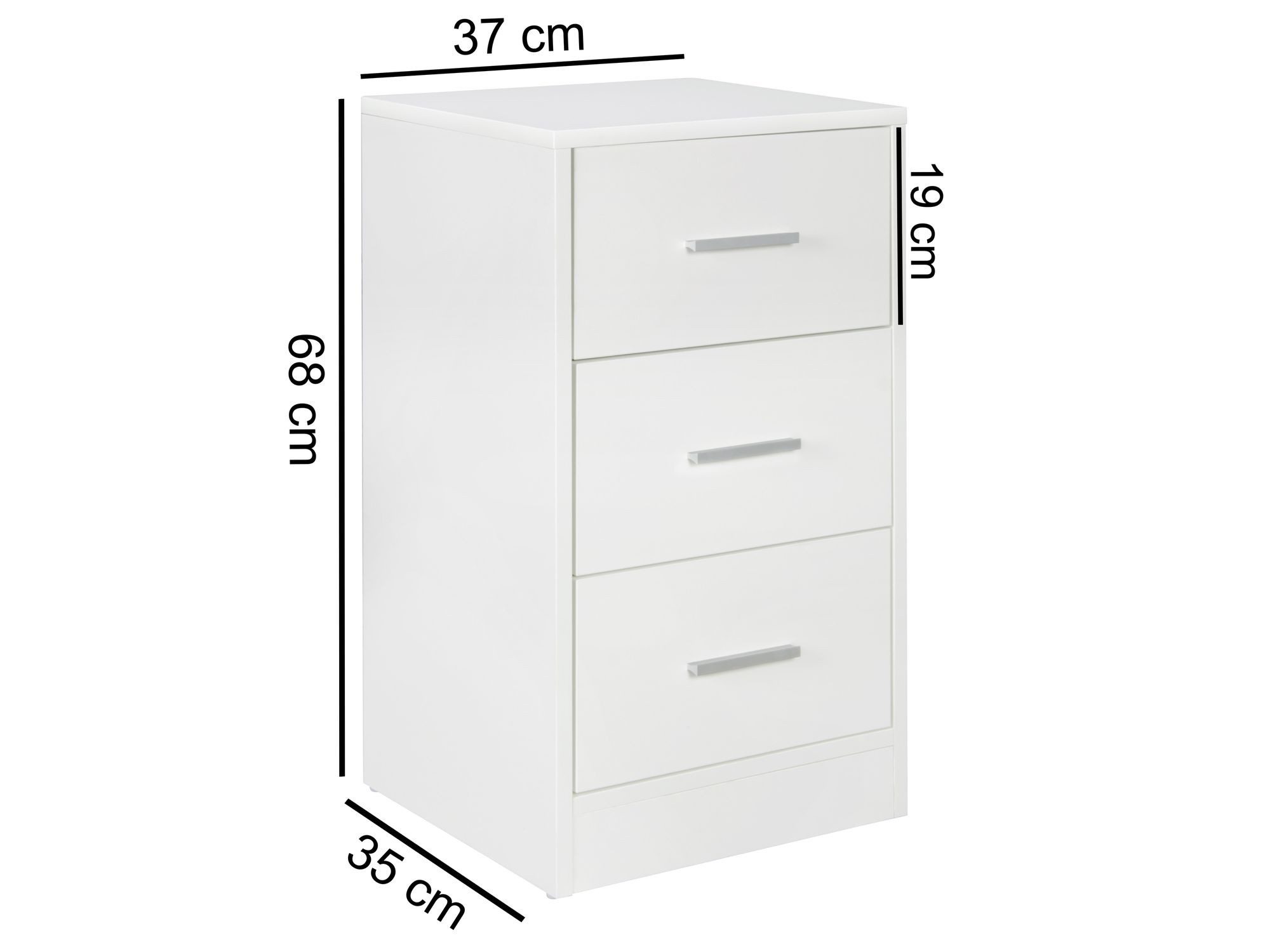 FINEBUY Nachtschrank SuVa7067_1 Kommode Nachttisch Schublade Ablage Schlafzimmer (Nachttisch mit 3 Schubladen Weiß 37,5x68x35 cm) Nachtkästchen Boxspringbett, Nachtkommode Modern