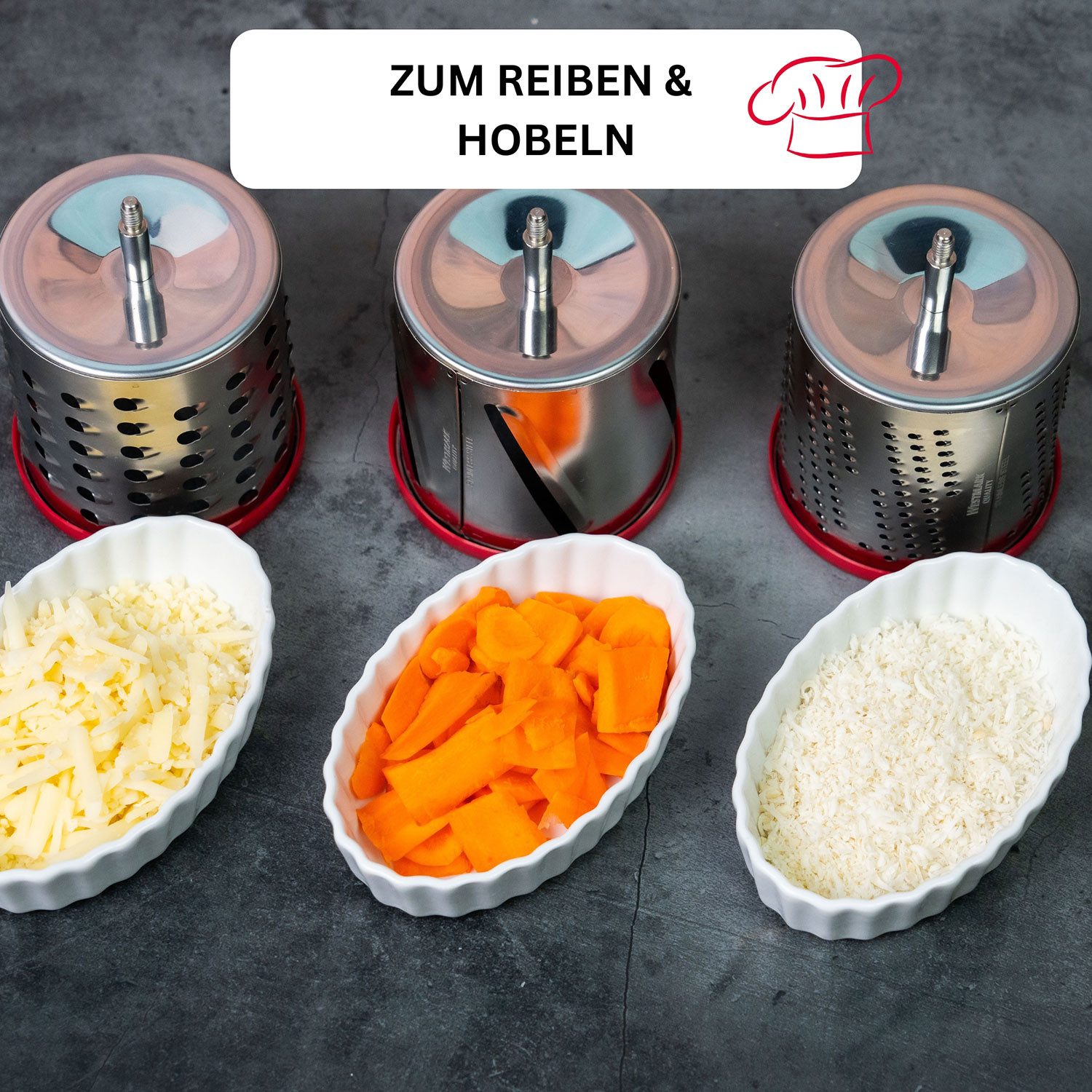 WESTMARK Multireibe mit 4 Schneidtrommeln, ABS, Edelstahl, TPE, mit Fingerschutz und Saugfuß