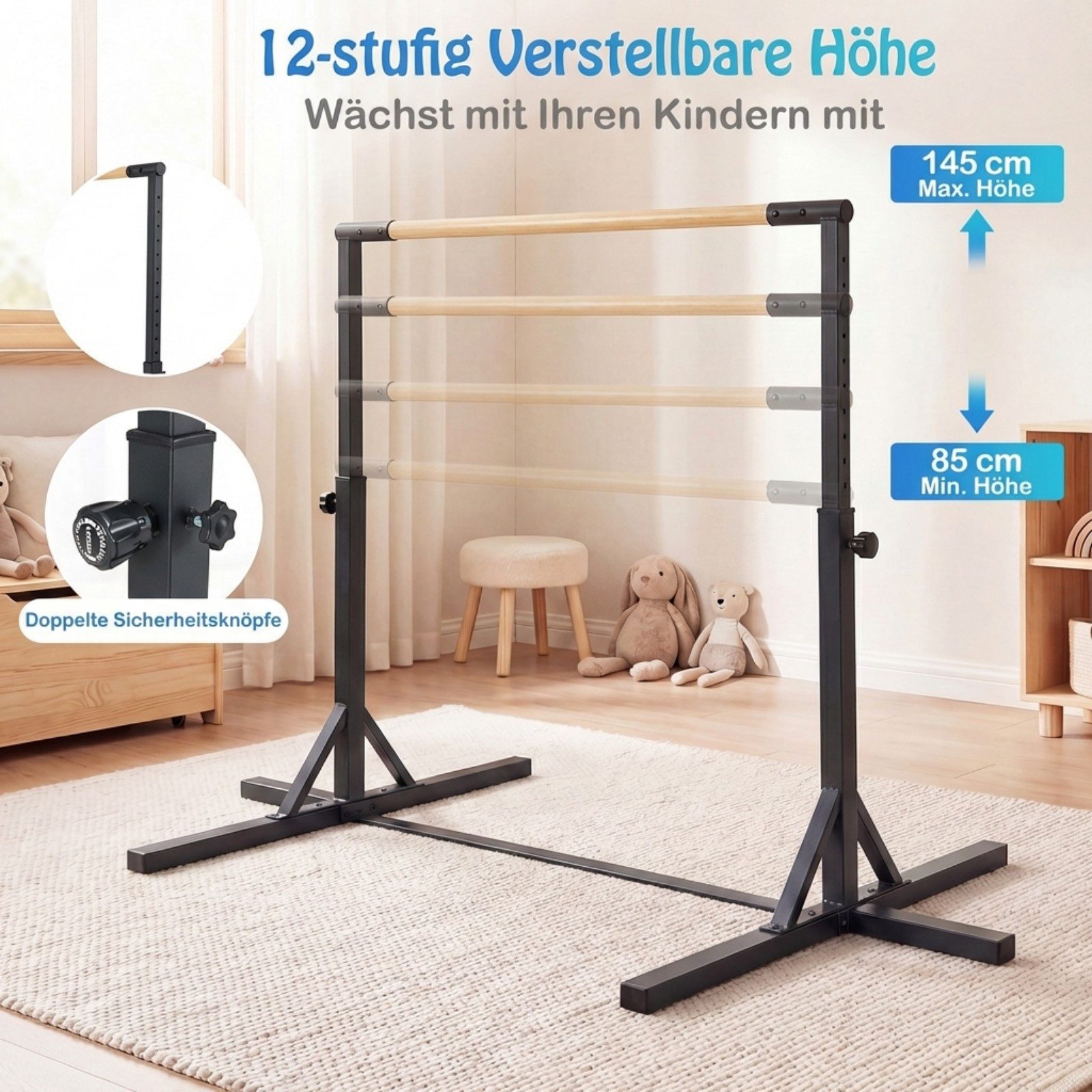 COSTWAY Turnreck, Gymnastikstange mit 12-facher Höhenverstellung