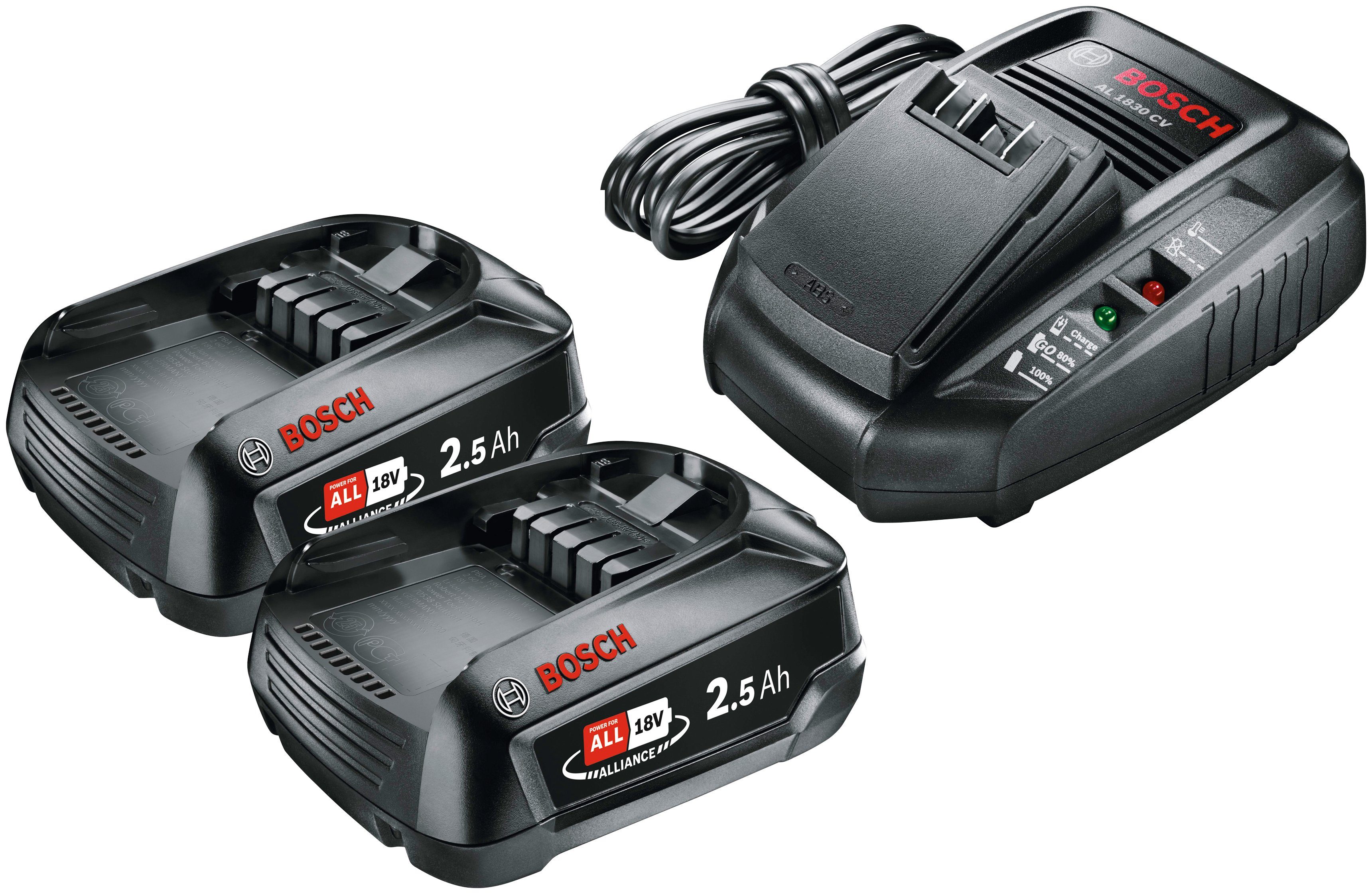 Image of BOSCH »Starter-Set 18 V« Akku-Set, 2x 2,5 Ah/18 Volt Lithium-Ionen Akkus mit Ladegerät AL 1830 CV