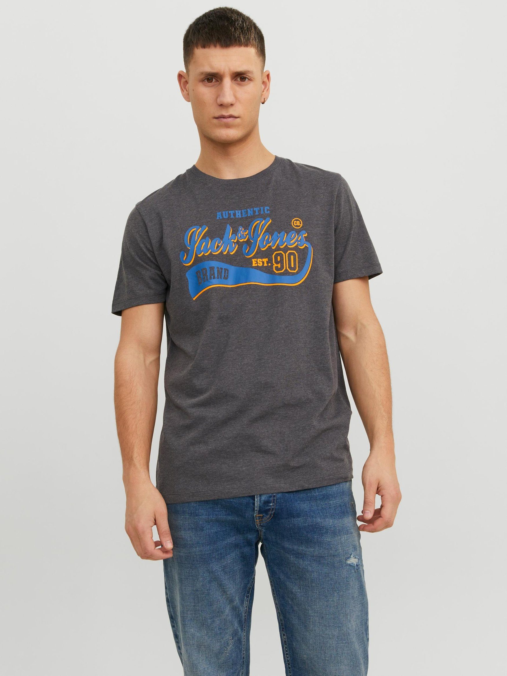 Set Kurzarm & in Jack Grau-2 Shirt Logo T-Shirt JJELOGO (2-tlg) T-Shirt 2-er Jones Basic 5576