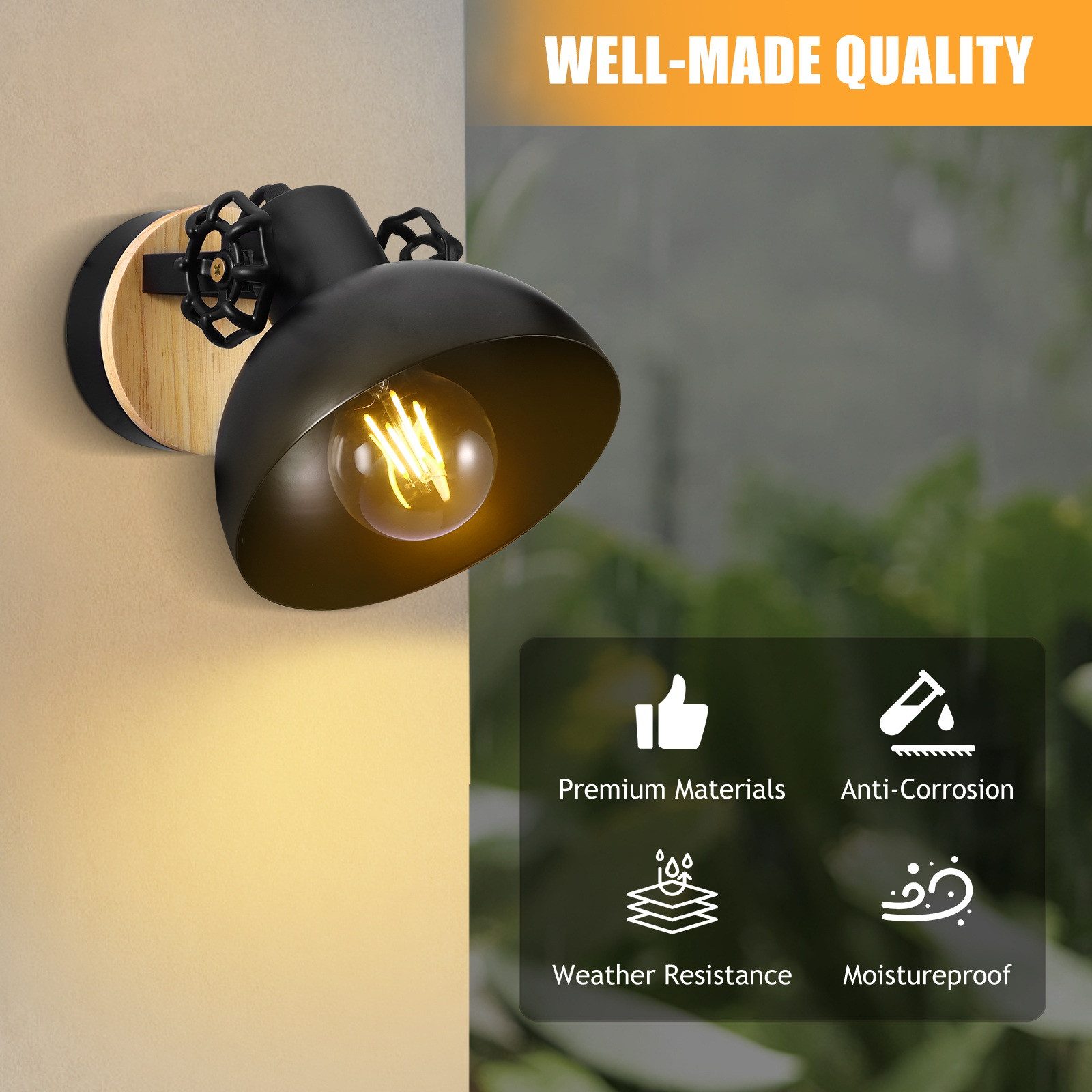 BlingBin Außen-Wandleuchte 1-flammig Vintage Wandleuchter, Wandlampe im schlichten Stil, Dekor, ohne Leuchtmittel, DIY, Retro Deko für Treppenhaus Flur Cafe Bar – Bild 2 von 5