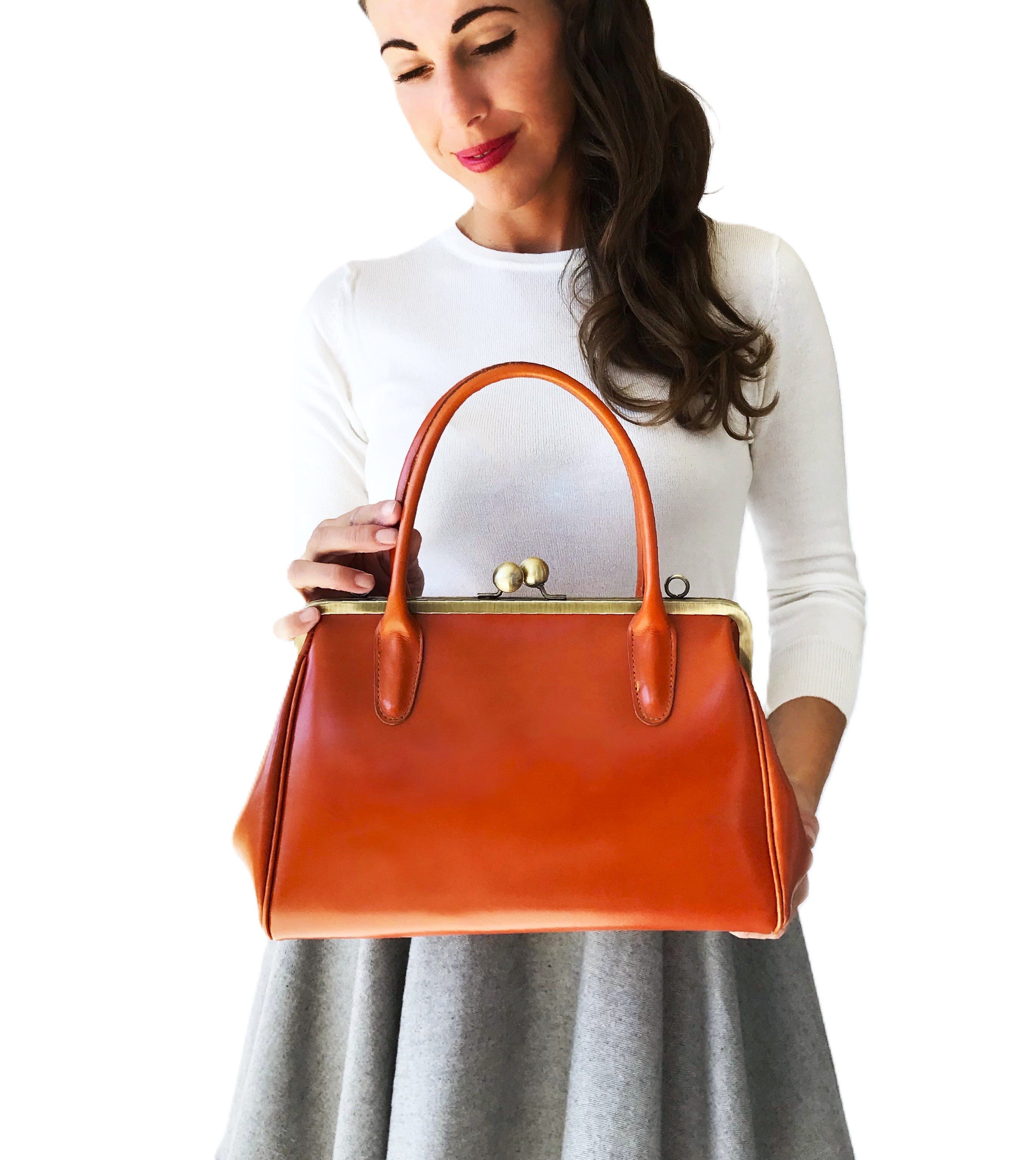 Taschenkinder Handtasche Henkeltasche Vintage Ledertasche "Sophie" Schultertasche, Echtes Leder