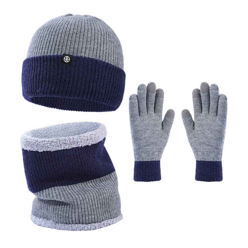 Rouemi Mütze & Schal Strickmützen-Set,Warme kalte Mütze Schal Handschuhe Dreiteiliges Set Grau