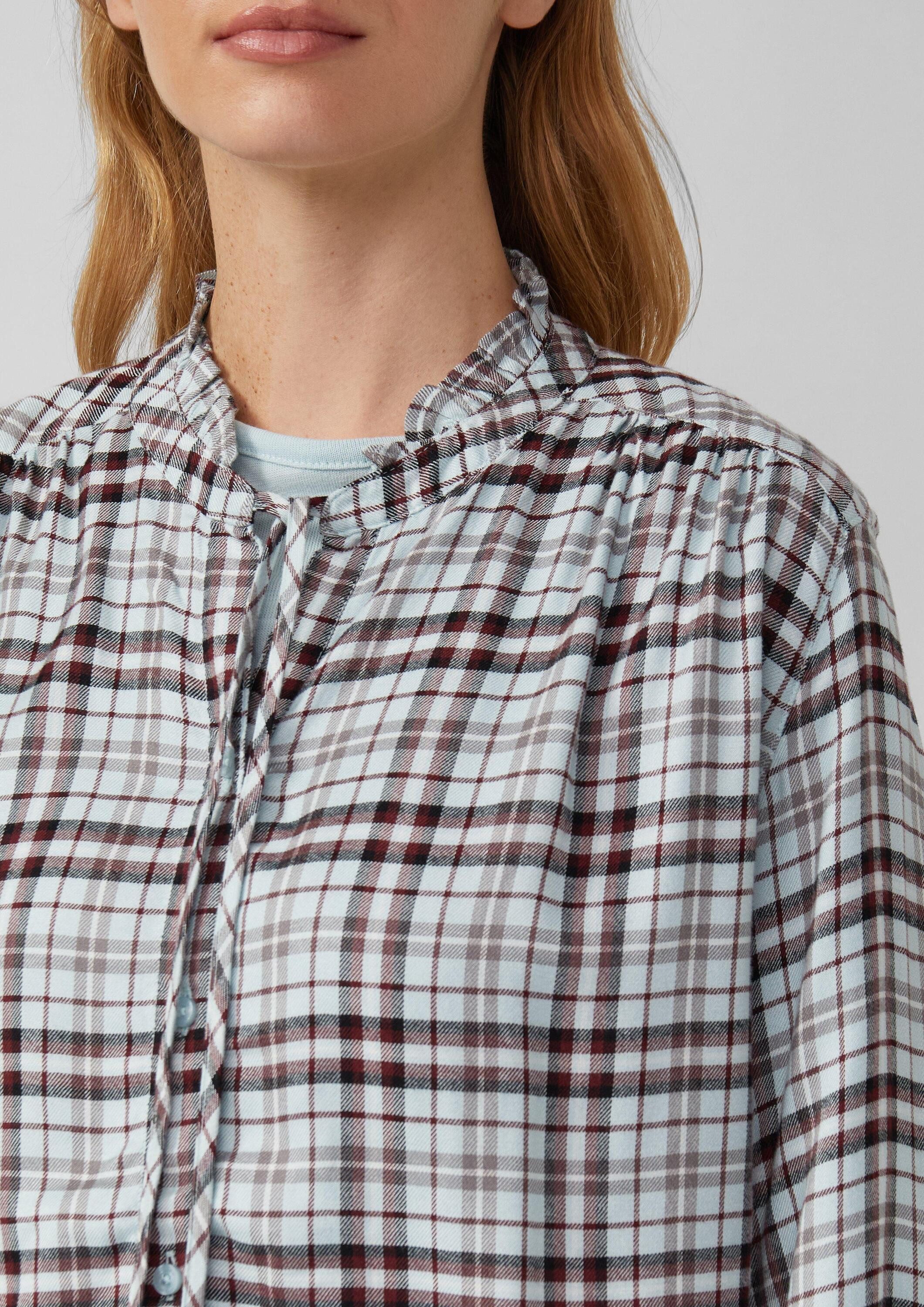 s.Oliver Langarmbluse Bluse Karierte Hemdbluse im Relaxed Fit mit Rüschenkragen