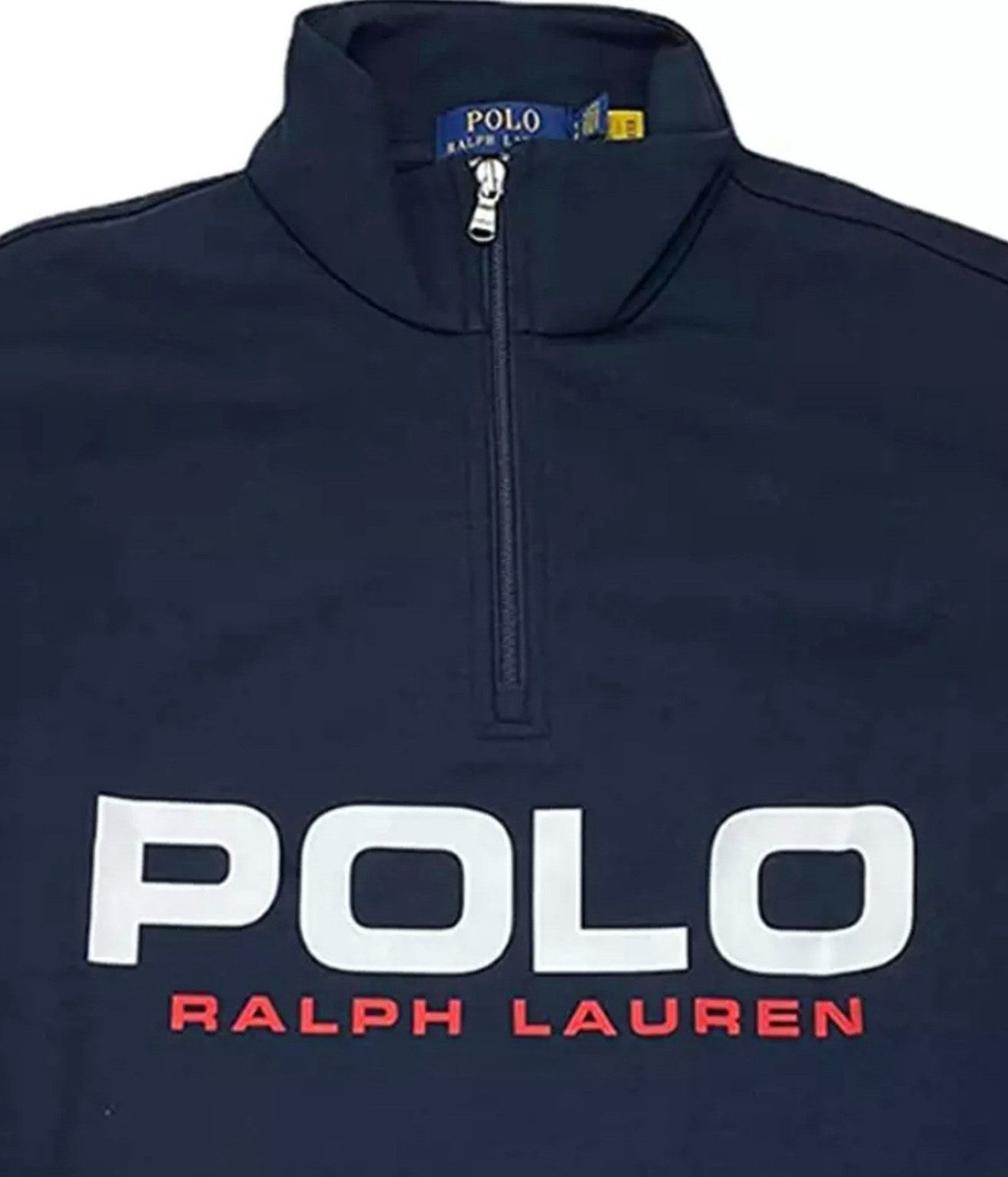 Polo Ralph Lauren Troyer Herren Archiv-Logo Double Knit Sweatshirt Retro Mock Pullover 90er Jahre Archiv-Logo Retro College Oldschool
