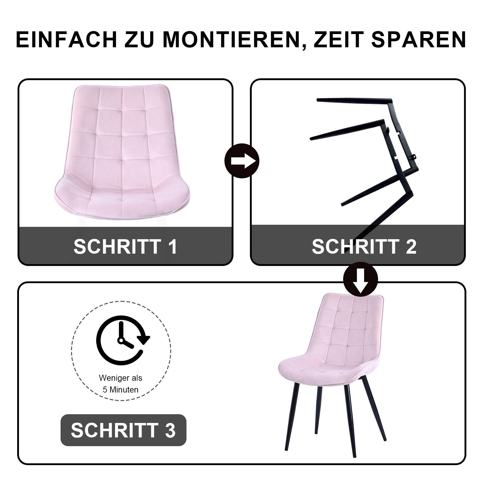 HOMAVO Esszimmerstuhl Stuhlset – Polsterstühle, Samt oder Webstoff, Metall-Füße (Nach EN 12520 geprüft, 4 St), mit Ergonomischer Rückenlehne und Metallbeinen – Bild 5 von 5