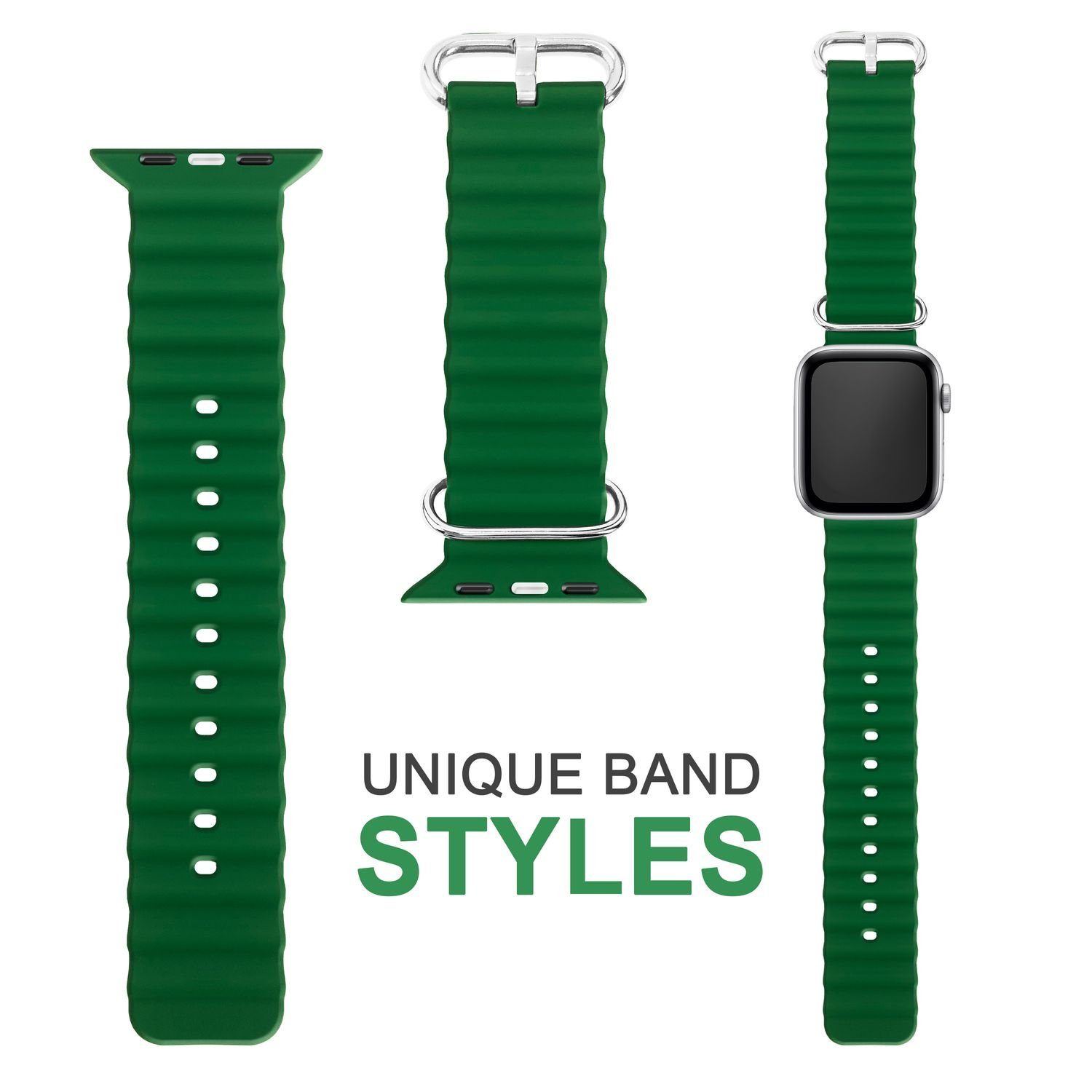 Nalia Smartwatch-Armband Apple Watch 38/40/41/42mm, Ocean Style Sportarmband / Silikon Ersatzband / Metall-Ring Verschluss – Bild 3 von 5
