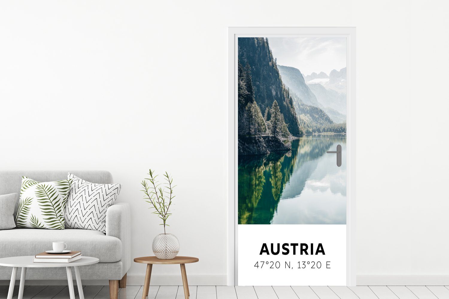 (1 Matt, Türtapete Grün Österreich - bedruckt, - 75x205 St), Türaufkleber, - für Wasser MuchoWow Tür, Fototapete Alpen, cm
