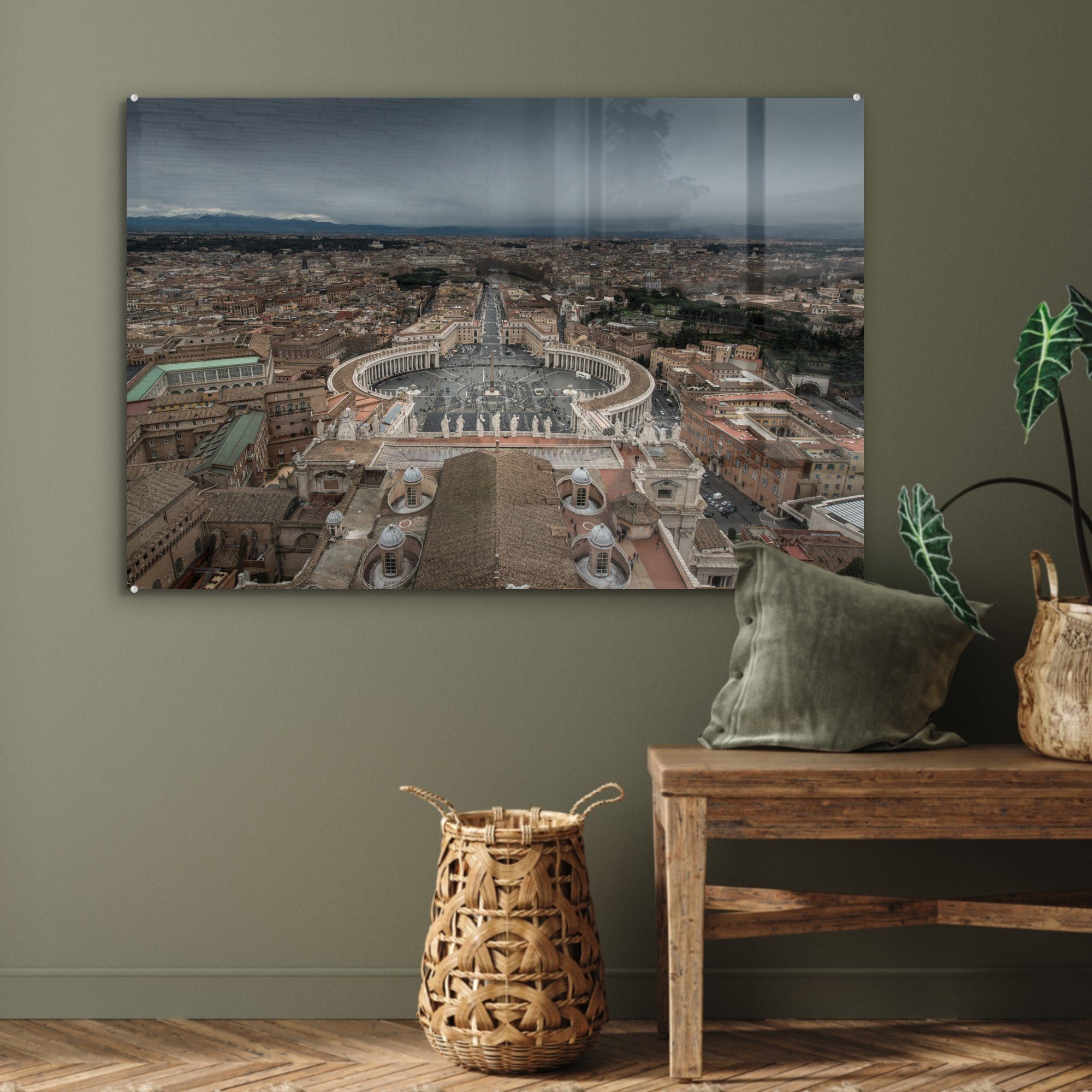 Italien, & dem Acrylglasbild über Schlafzimmer MuchoWow Wohnzimmer Dunkle Acrylglasbilder St), (1 Petersplatz in Wolken