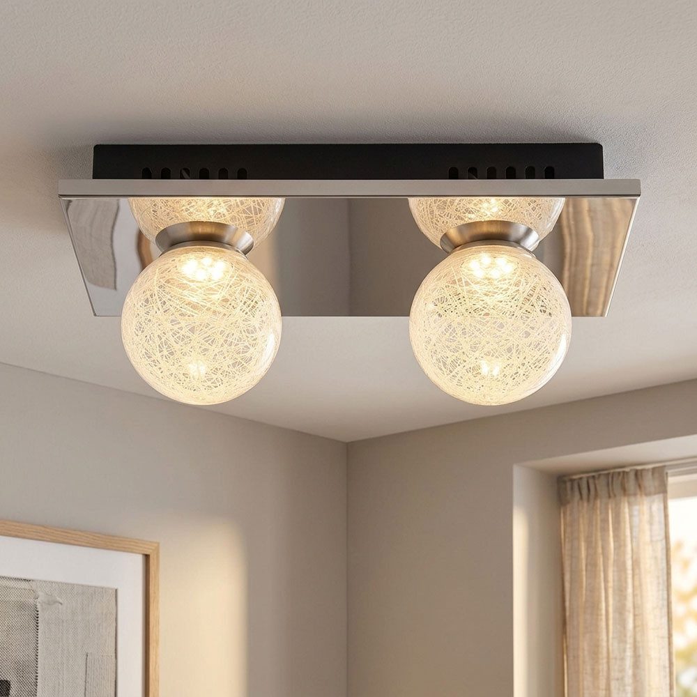 GLOBO LIGHTING LED Deckenleuchte, LED-Leuchtmittel fest verbaut, Warmweiß, Deckenleuchte Glas Kugel Kugellampe Chrom 2 Flammig Deckenlampe