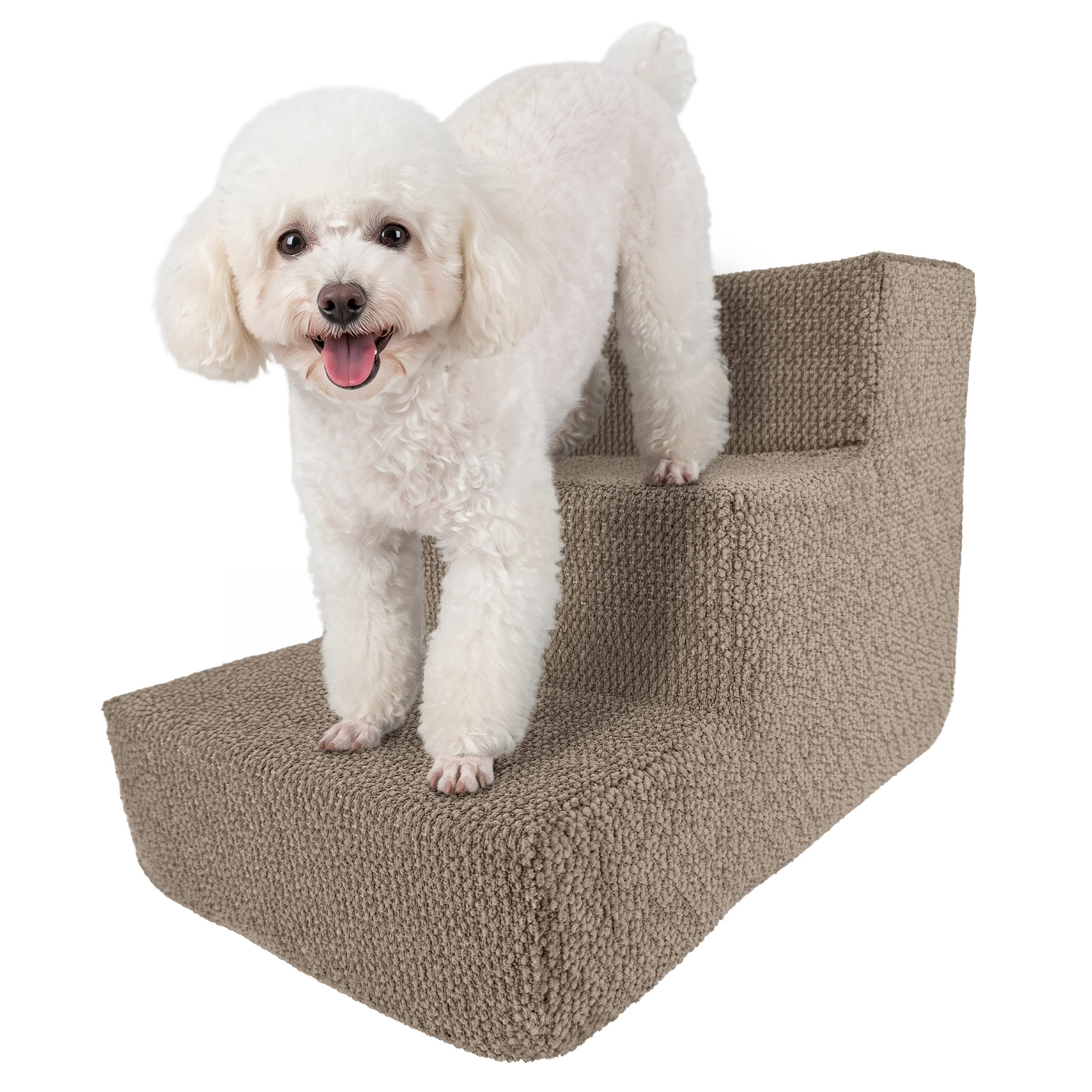 Muralo Haustiertreppe Hundetreppe für Kleine Hunde (1-St), 3 Stufen, Belastbar bis 17 kg, BOUCLE Stoff Bezug, Waschbar von Muralo