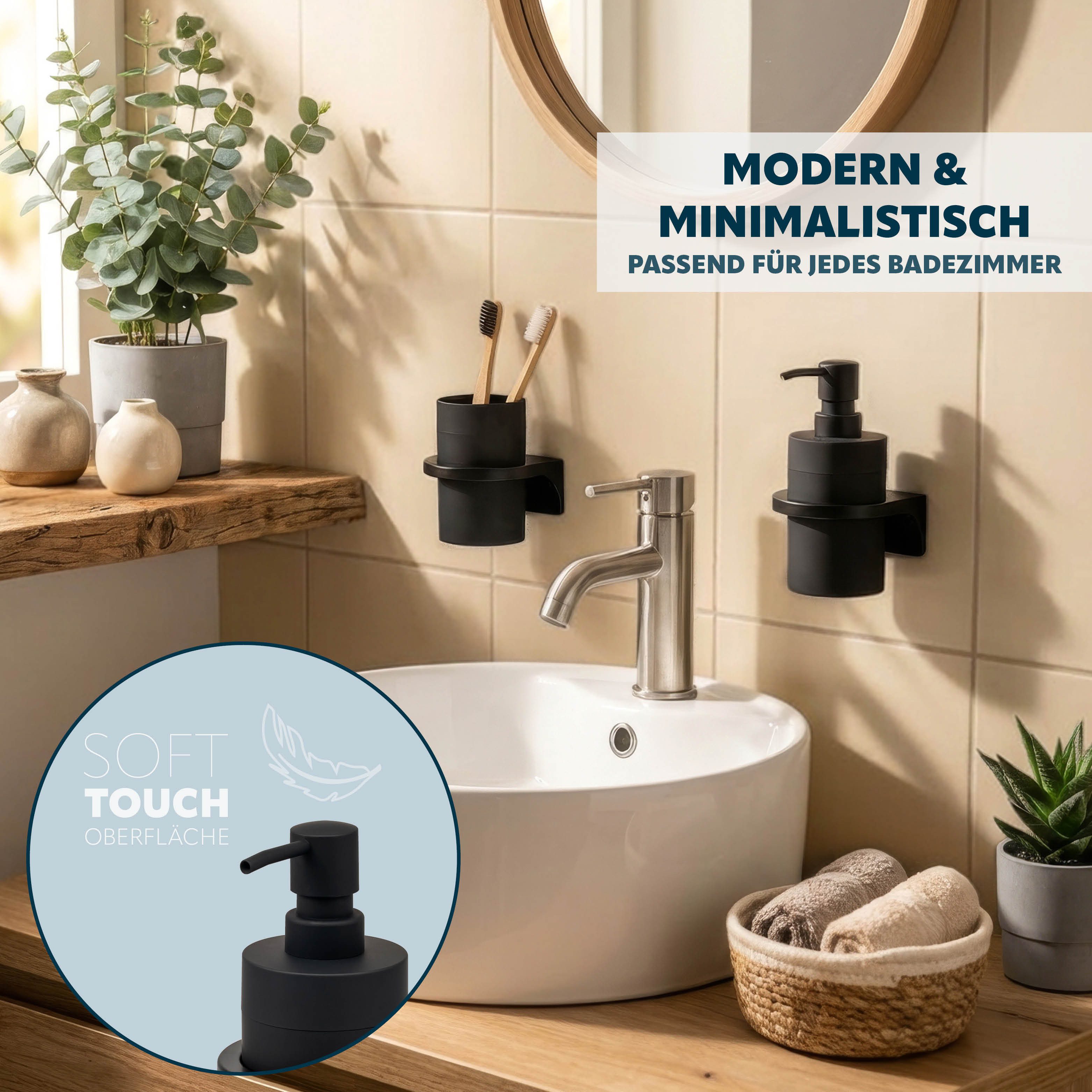 bremermann Seifenspender Bad-Serie SAVONA Softtouch inkl. Wandhalter, rund, (1-tlg., inkl. Montagematerial), mit Wandhalterung – Bild 2 von 5