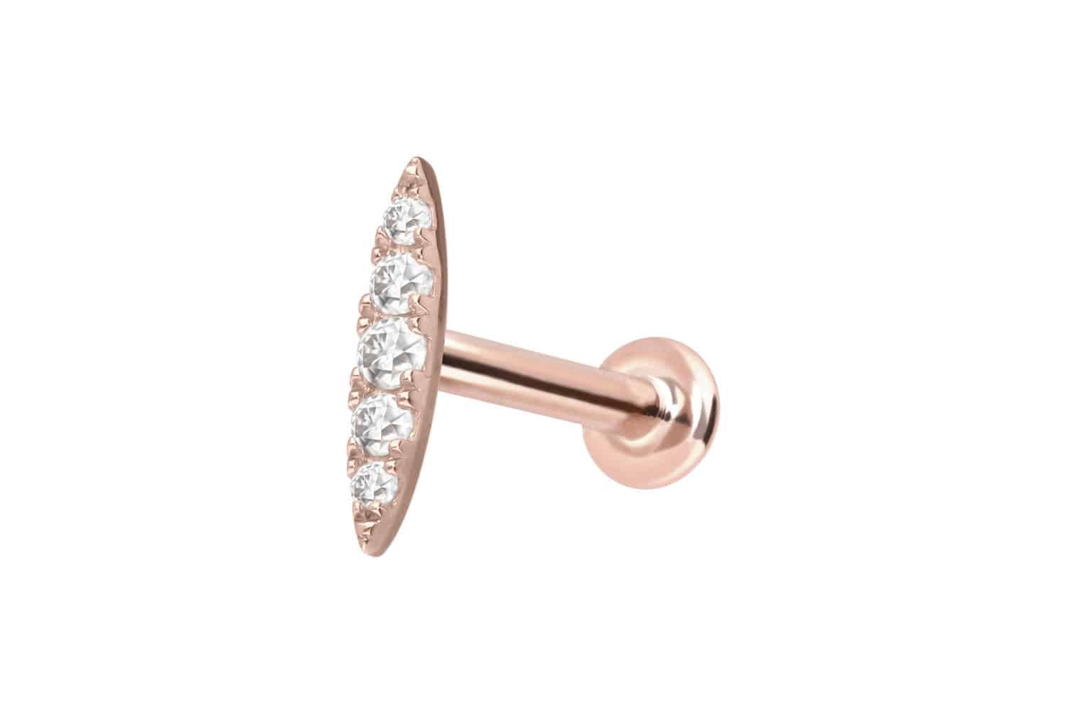 Piercing-Set 14 Karat Gold Labret mit Innengewinde MOISSANIT-OVAL
