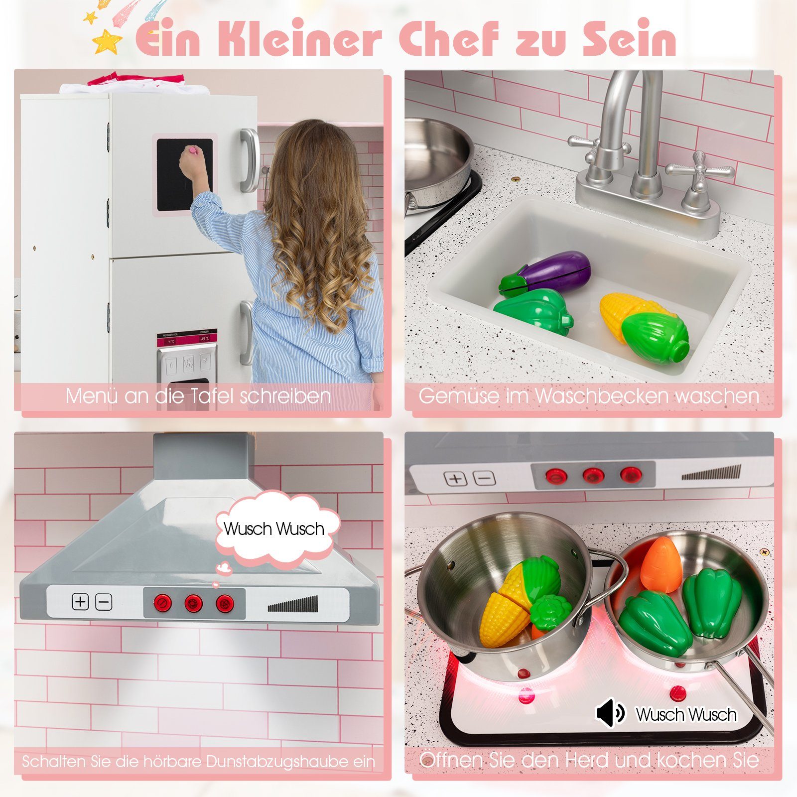COSTWAY Spielküche Kinderküche holz, mit Sound günstig online kaufen