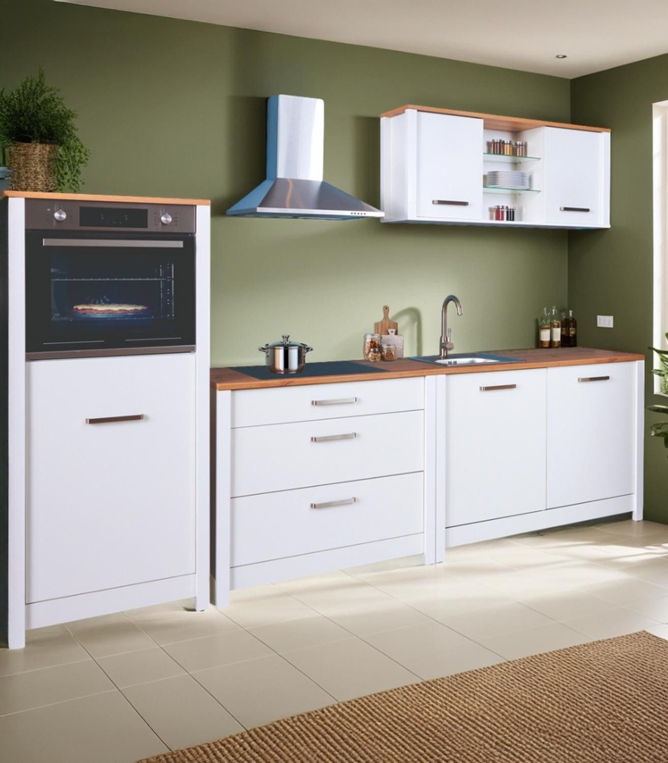 Inter Link Geräteschrank SICILIA, Artisan Eiche Dekor, Weiß, 1 Tür, offenes Fach für Einbaugeräte, B 70 x H 167 x T 60 cm
