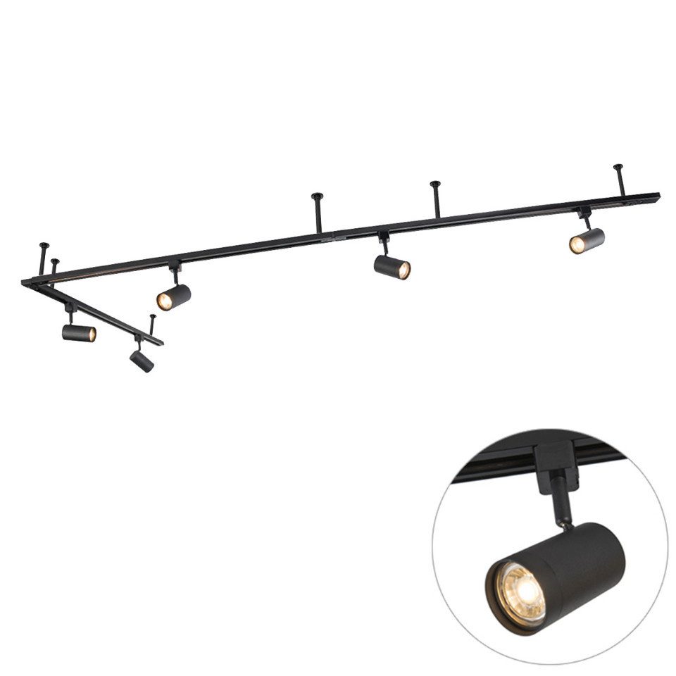 Qazqa Schienensystem-Sets Iconic jeana, ohne Leuchtmittel, Extra-Warmweiß, QAZQA Schienen­leuchte, gu10, Schwarz, Stahl, Modern