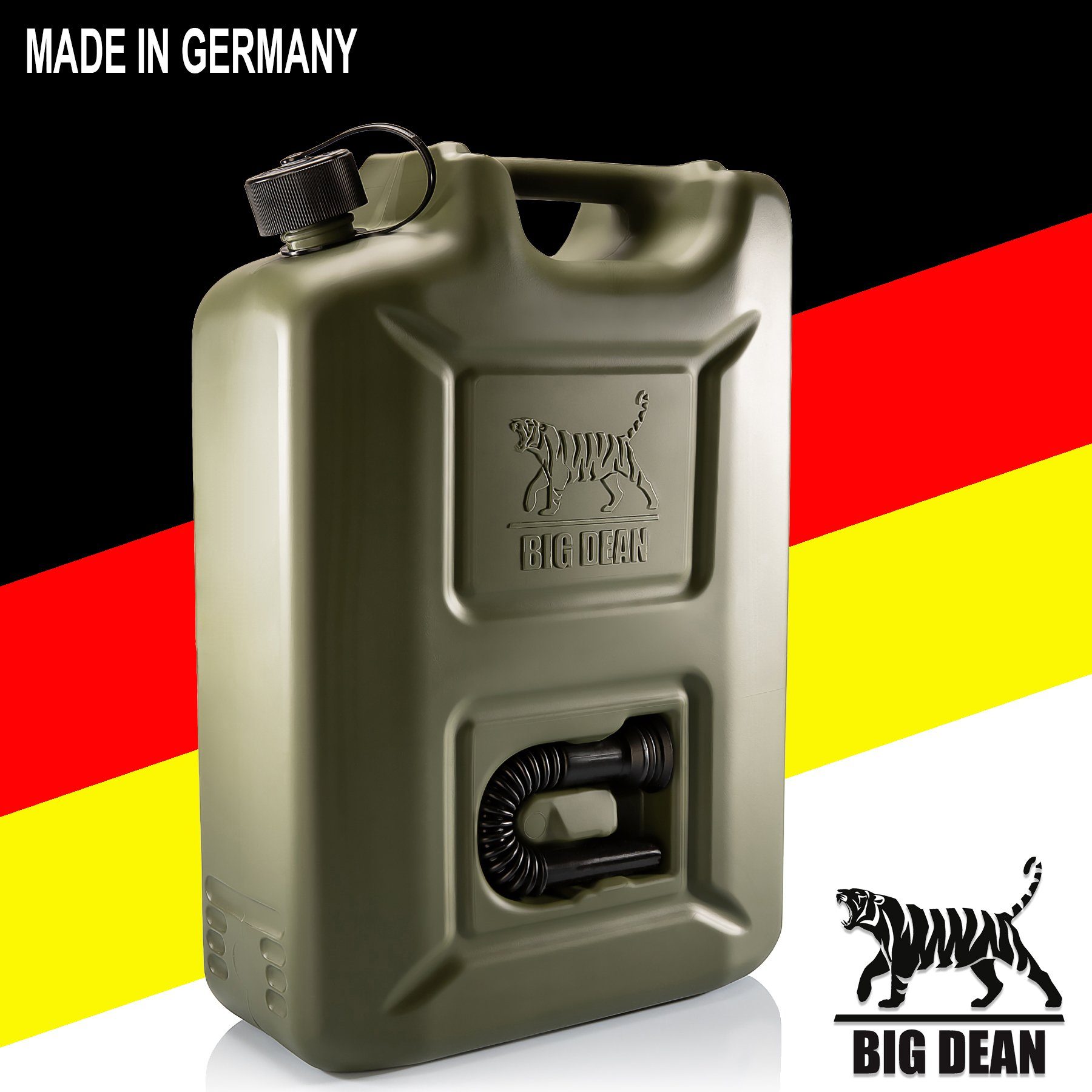 BigDean Benzinkanister Benzinkanister 20L in Olivgrün mit flexiblem Ausgießer (Set, 1 St., Benzinkanister), Kraftstoffkanister, Benzin, Diesel, AdBlue, Öl
