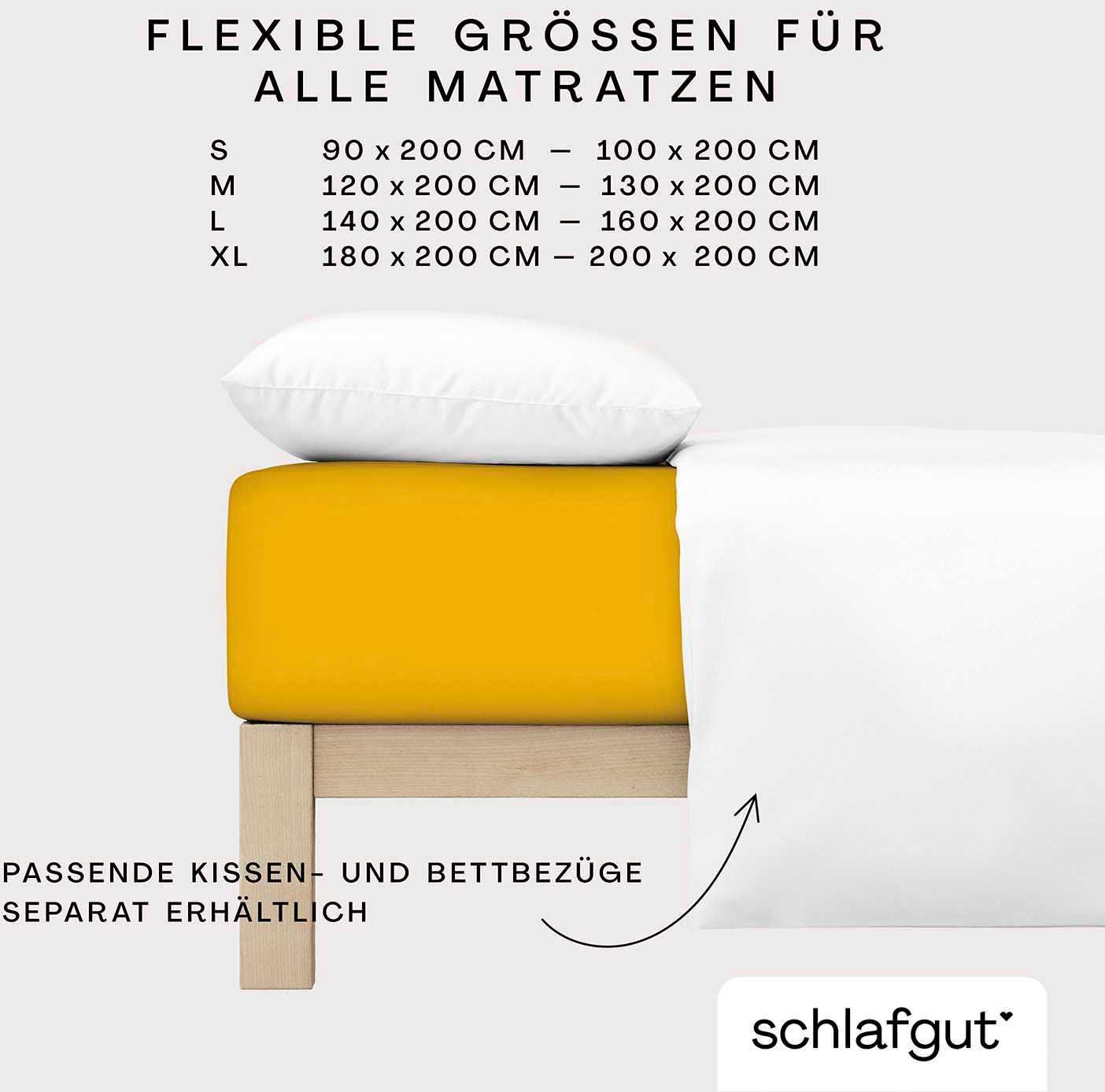 CASUAL in oder deep Gummizug: Bio-Baumwolle, 140x200 für Höhe, yellow (1 langlebig, Matratzen 90x200, zuverlässig, Stück), u.a. cm rundum, Gr. bis Spannbettlaken Schlafgut, cm, weich Jersey, 180x200 100% 25 Bettlaken