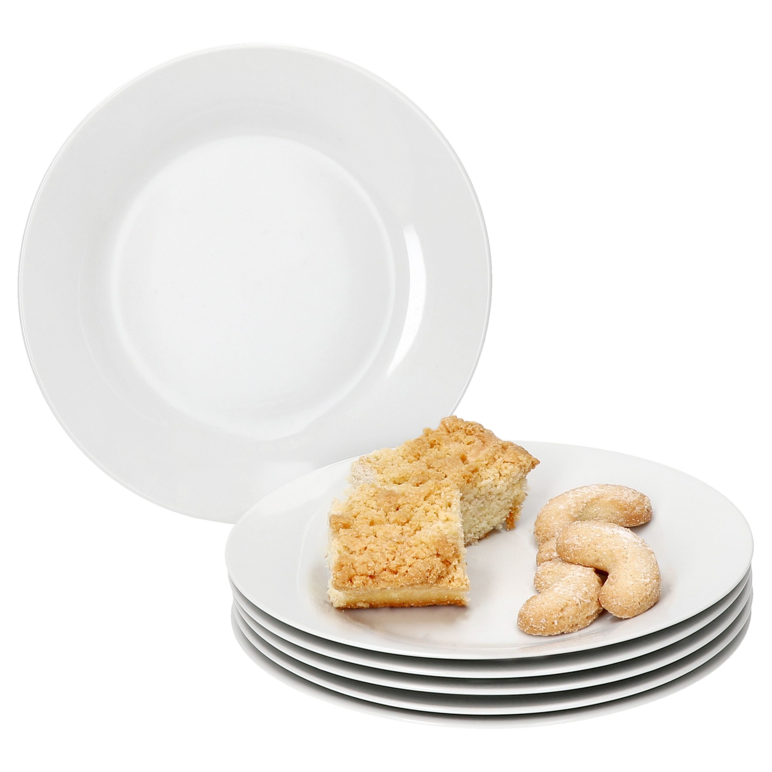 Frühstücksteller 6er Set Tommy Kuchenteller weiß Porzellan 6 Personen Dessertteller