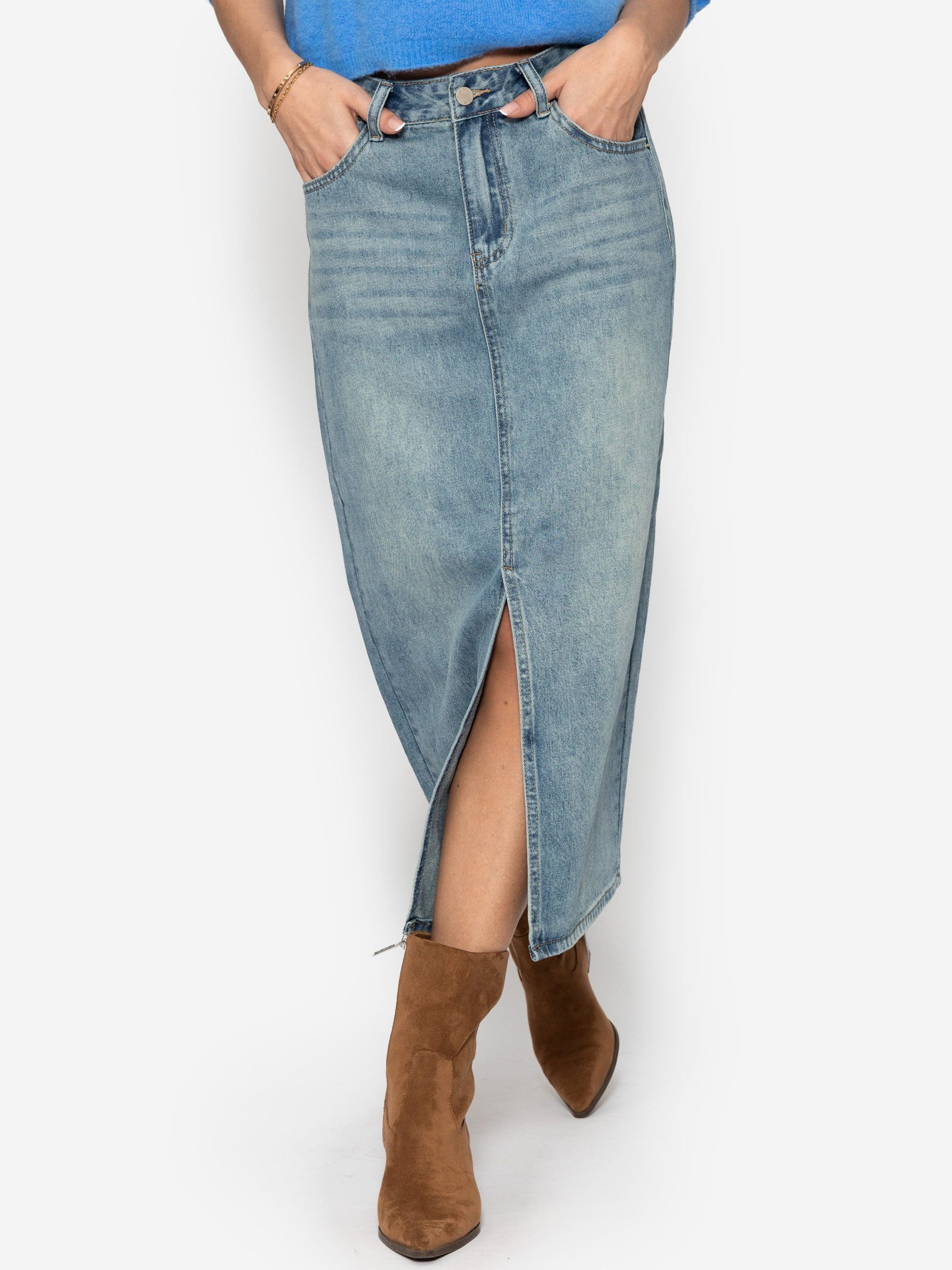 SASSYCLASSY A-Linien-Rock Midi Jeans Rock mit Schlitz für Damen Sommerliche günstig online kaufen