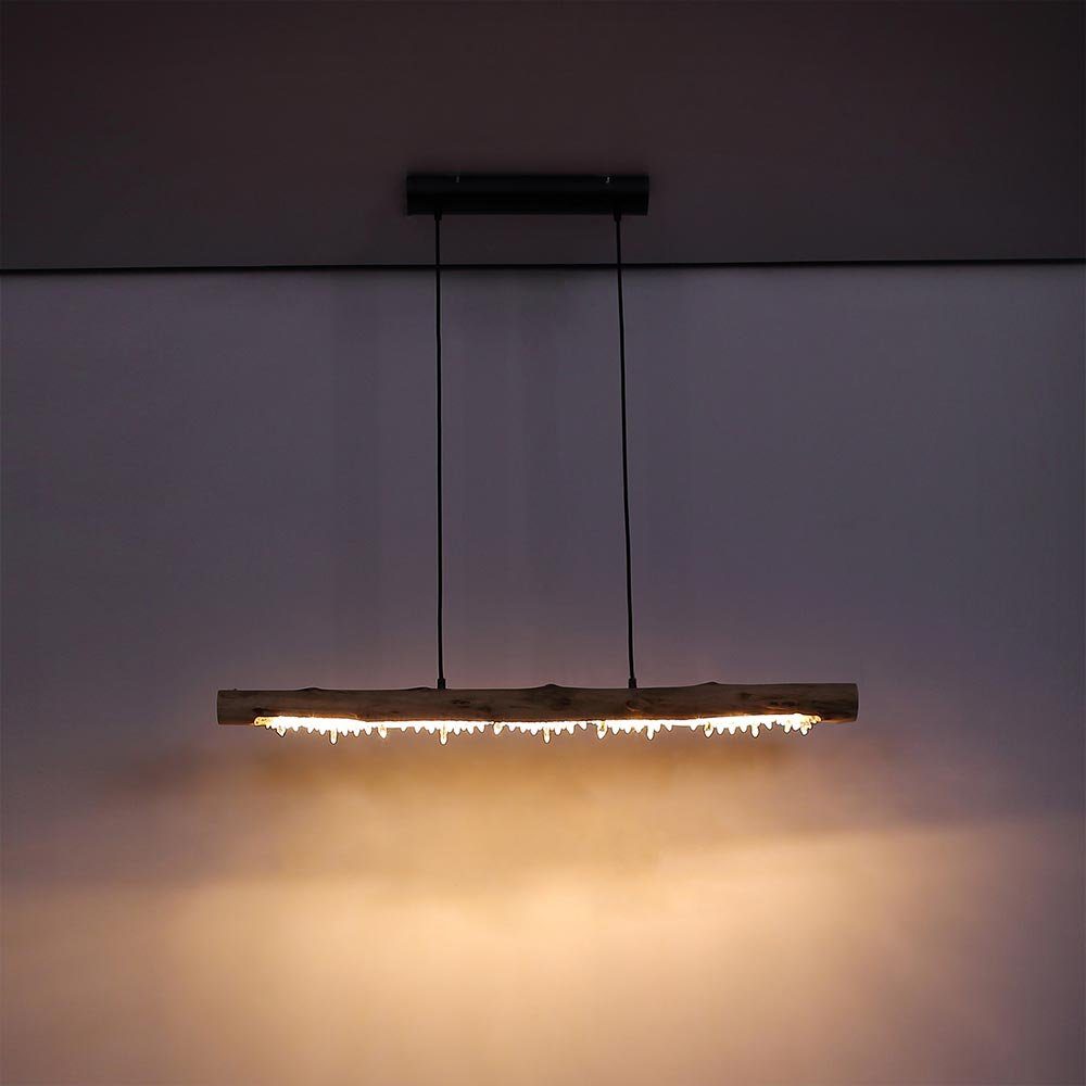 Globo fest verbaut, LED Holz LED-Leuchtmittel Hängeleuchte Warmweiß, aus Pendelleuchte, mit Decken Holzbalken Kristalldekor