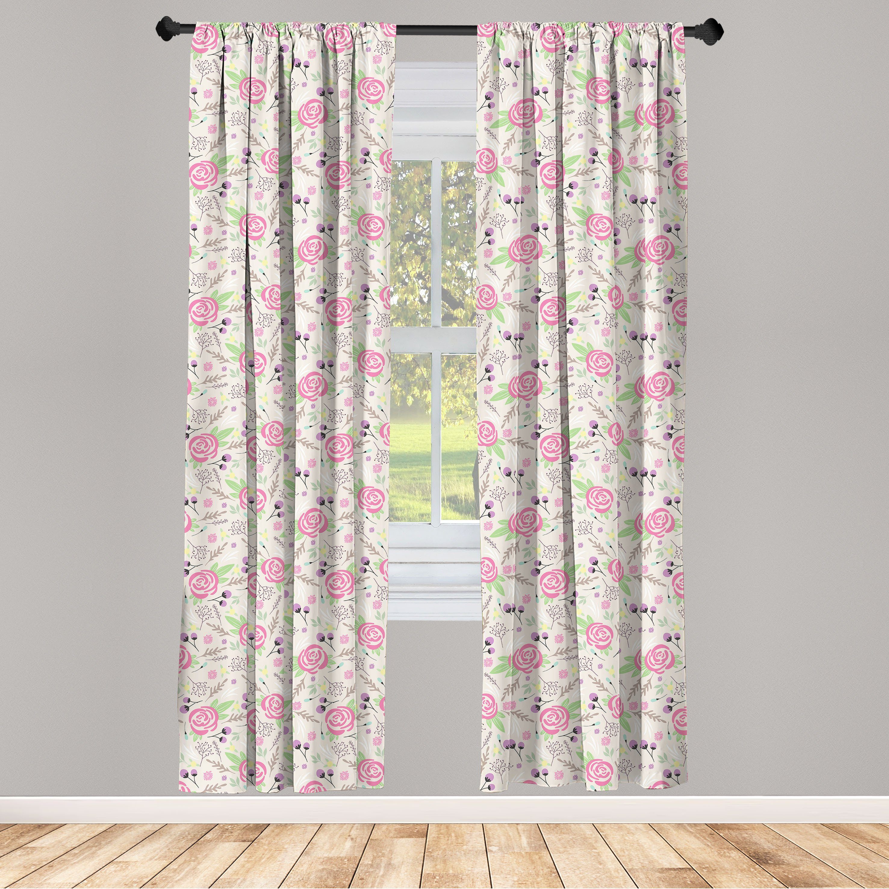 Gardine Vorhang für Wohnzimmer Schlafzimmer Dekor, Abakuhaus, Microfaser, Blumen Silhouette Rose Buds