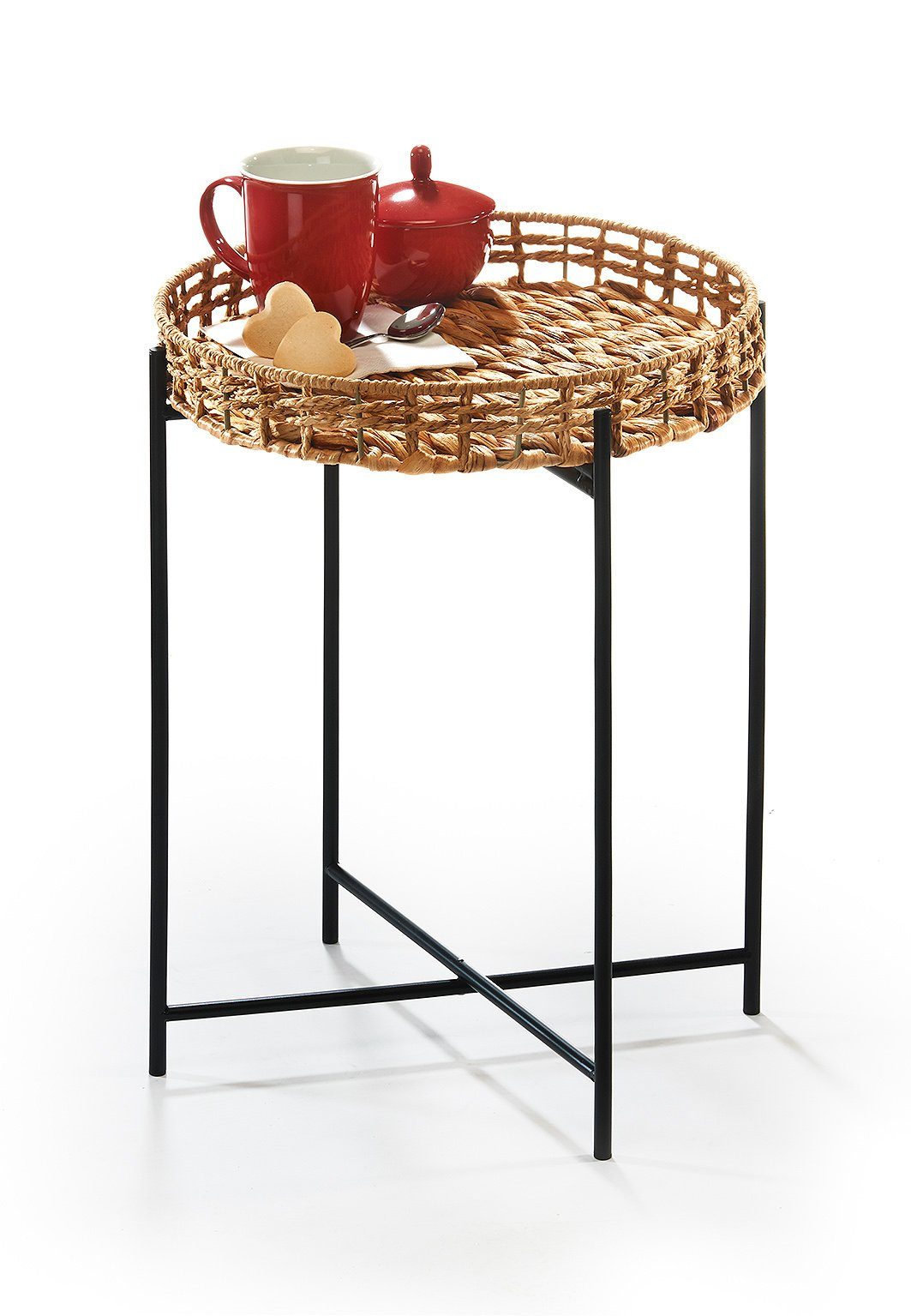 Kobolo Beistelltisch Dekotisch TEATIME aus Wasserhyazinthe und Metall (schw günstig online kaufen