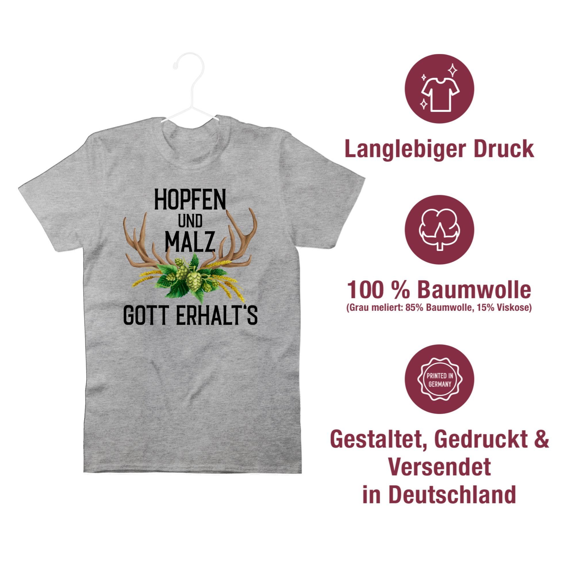 meliert T-Shirt Hopfen - Shirtracer mit Weizen Grau 3 und Geweih Gott erhalt's für & Mode Oktoberfest Malz Herren