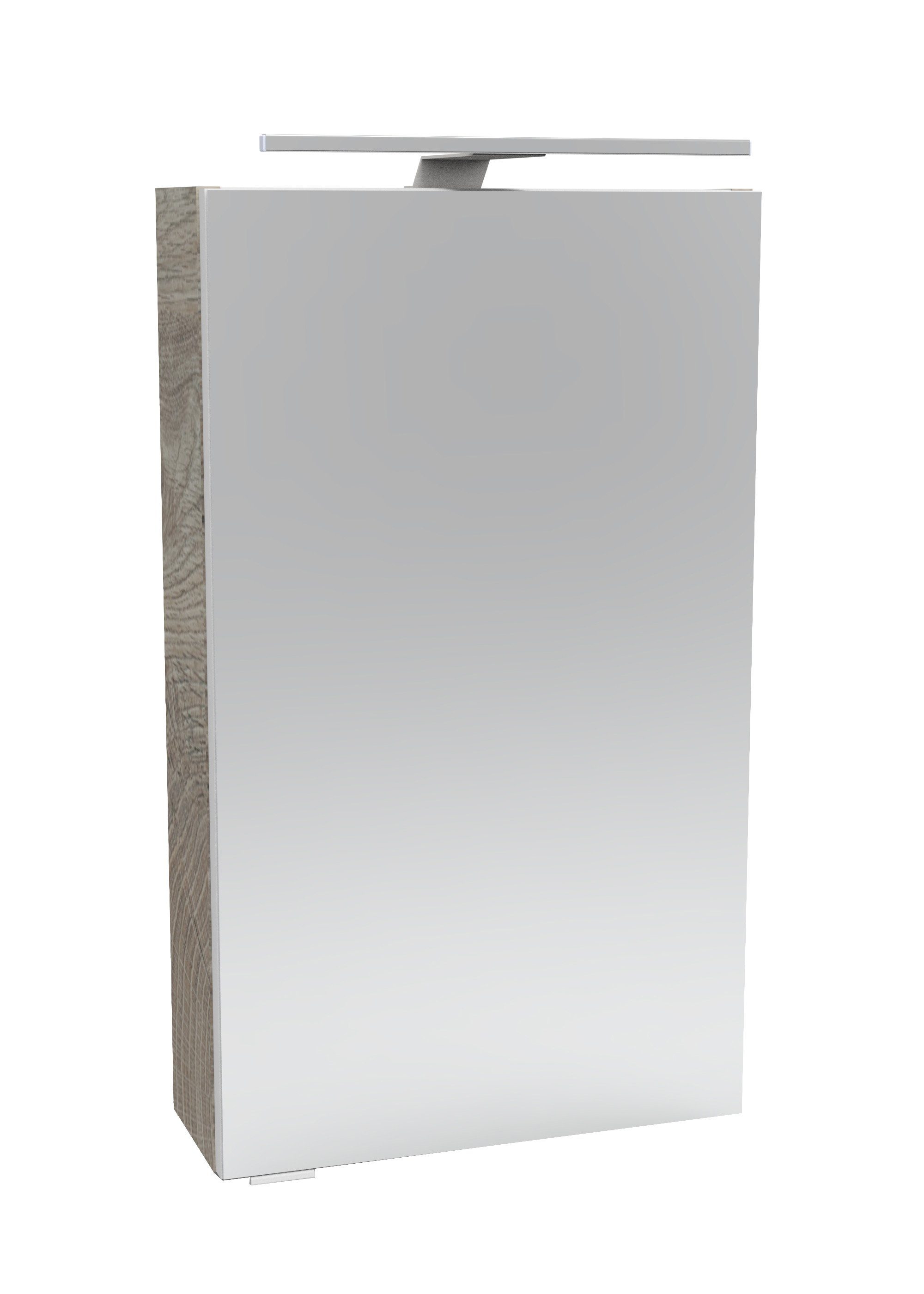 Spiegelschrank Schalter LED-Aufsatzleuchte) mit Steckdose, Aufsatzleuchte, Nature-Oak/Braun (Spiegelschrank und rechts FACKELMANN 40cm, | Nature-Oak/Braun SBC Breite Anschlag