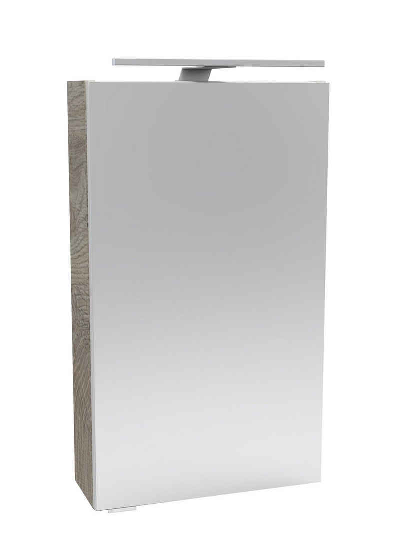 FACKELMANN Spiegelschrank »SBC« (Spiegelschrank mit LED-Aufsatzleuchte) Vormontierter Spiegelschrank für das Gästebad inkl. Aufsatzleuchte, Schalter und Steckdose, Breite 40cm, Anschlag rechts