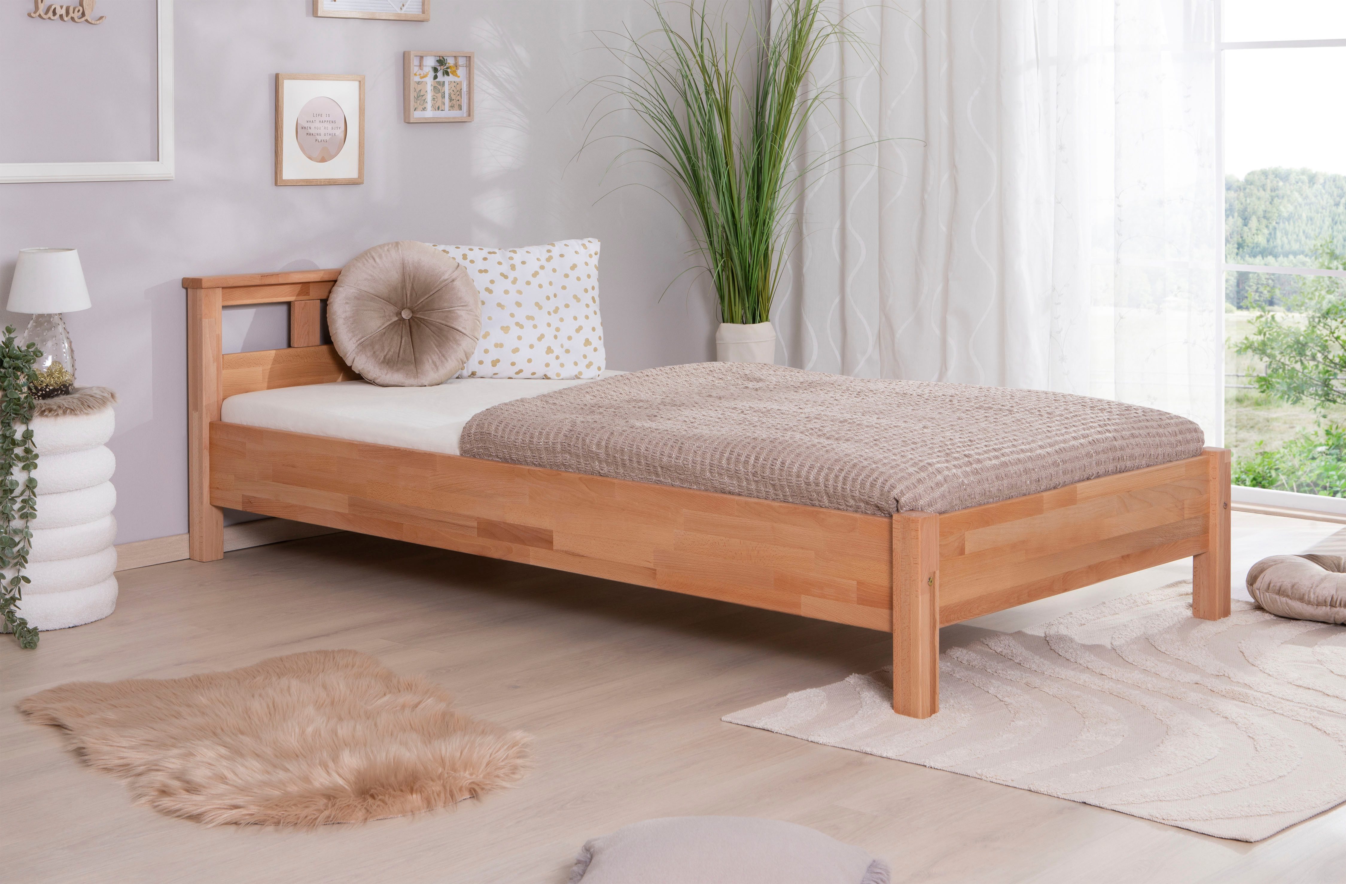 Ticaa Massivholzbett Merci, Doppelbett, aus Buche Massivholz, inkl. Rollrost