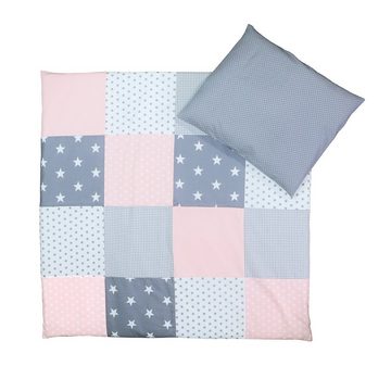 Kinderbettwäsche Babybettwäsche 2-teilig Rosa Grau (Made in EU), ULLENBOOM ®, Mit Deckenbezug (80x80 cm) & Kissenbezug (35x40 cm), aus 100% Baumwolle
