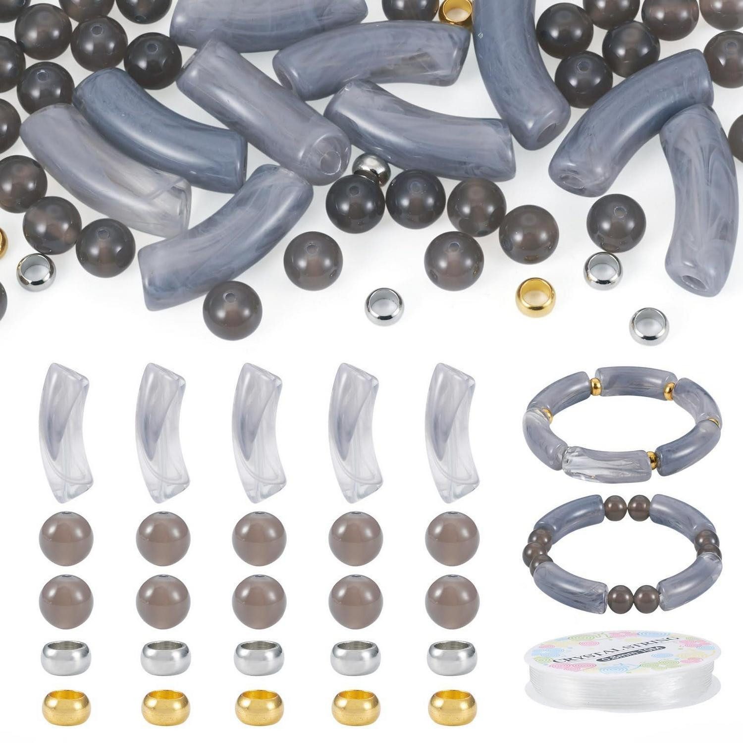 LuxusKollektion Bastelperlen Schmuckset Acryl Röhrenperlen grau, (1-tlg)
