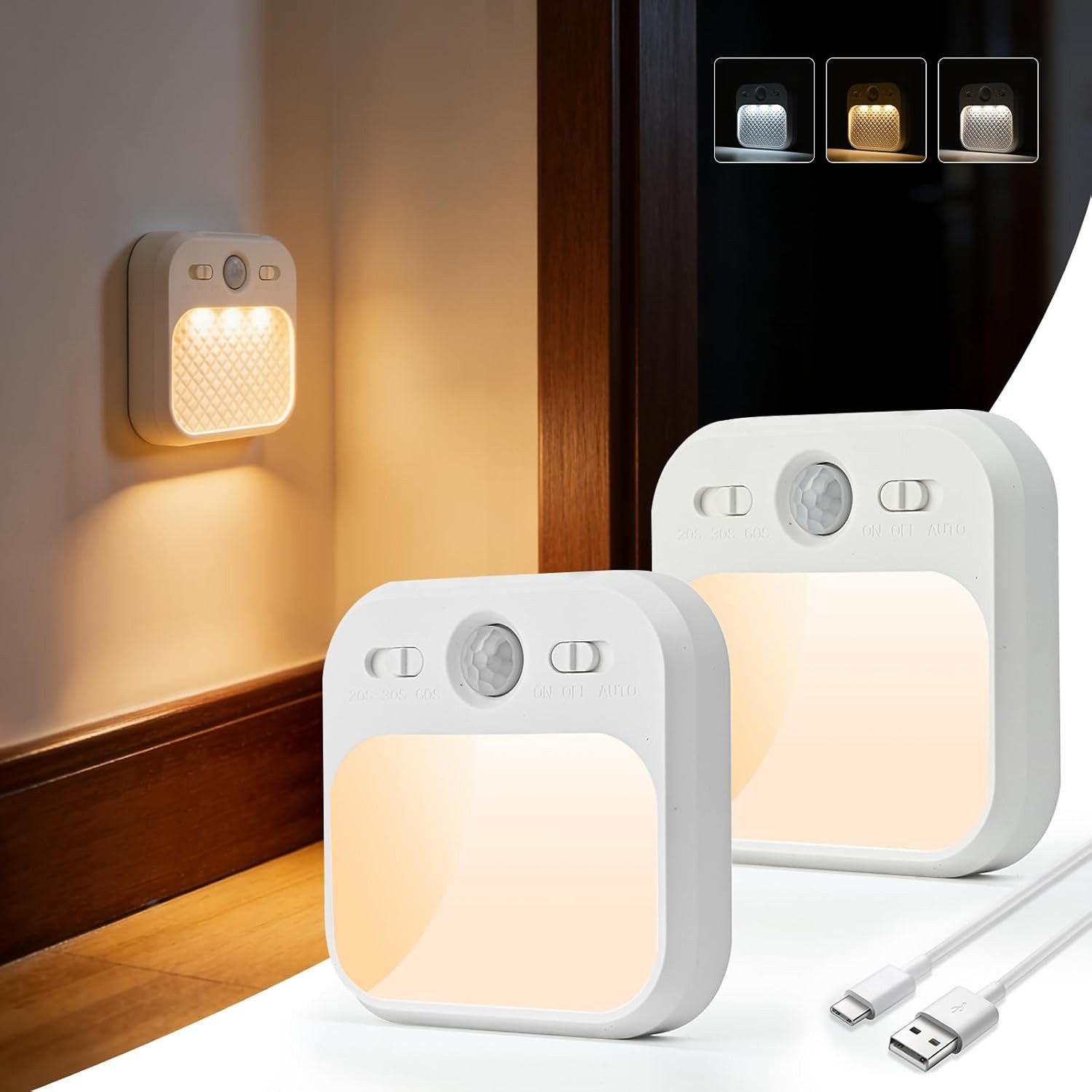 FELIXLEO LED Unterbauleuchte Nachtlicht mit Bewegungsmelder 2 Stueck USB C Aufladbar Dimmbar