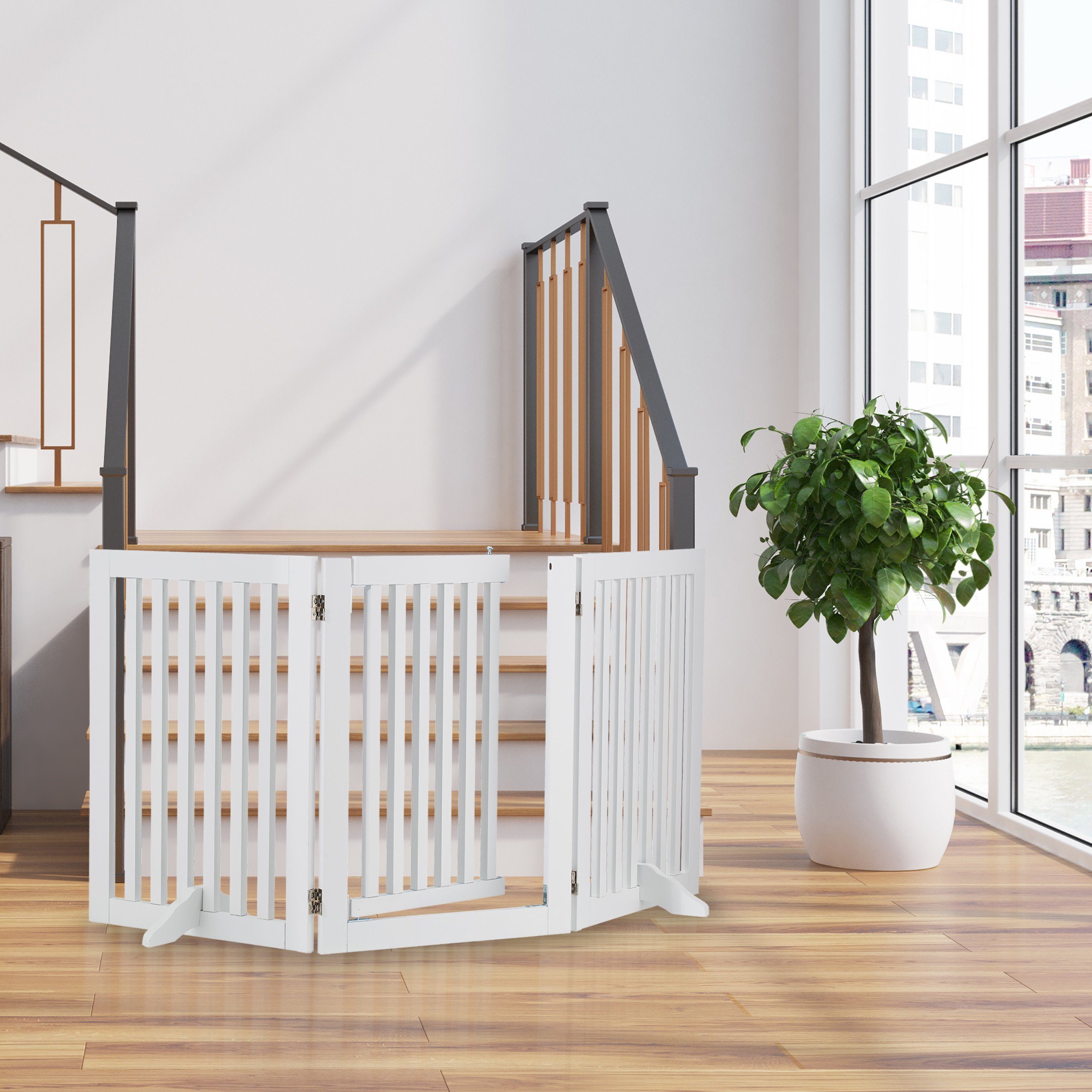 relaxdays Universalschutzgitter Weißes Absperrgitter mit Tür 70 cm hoch