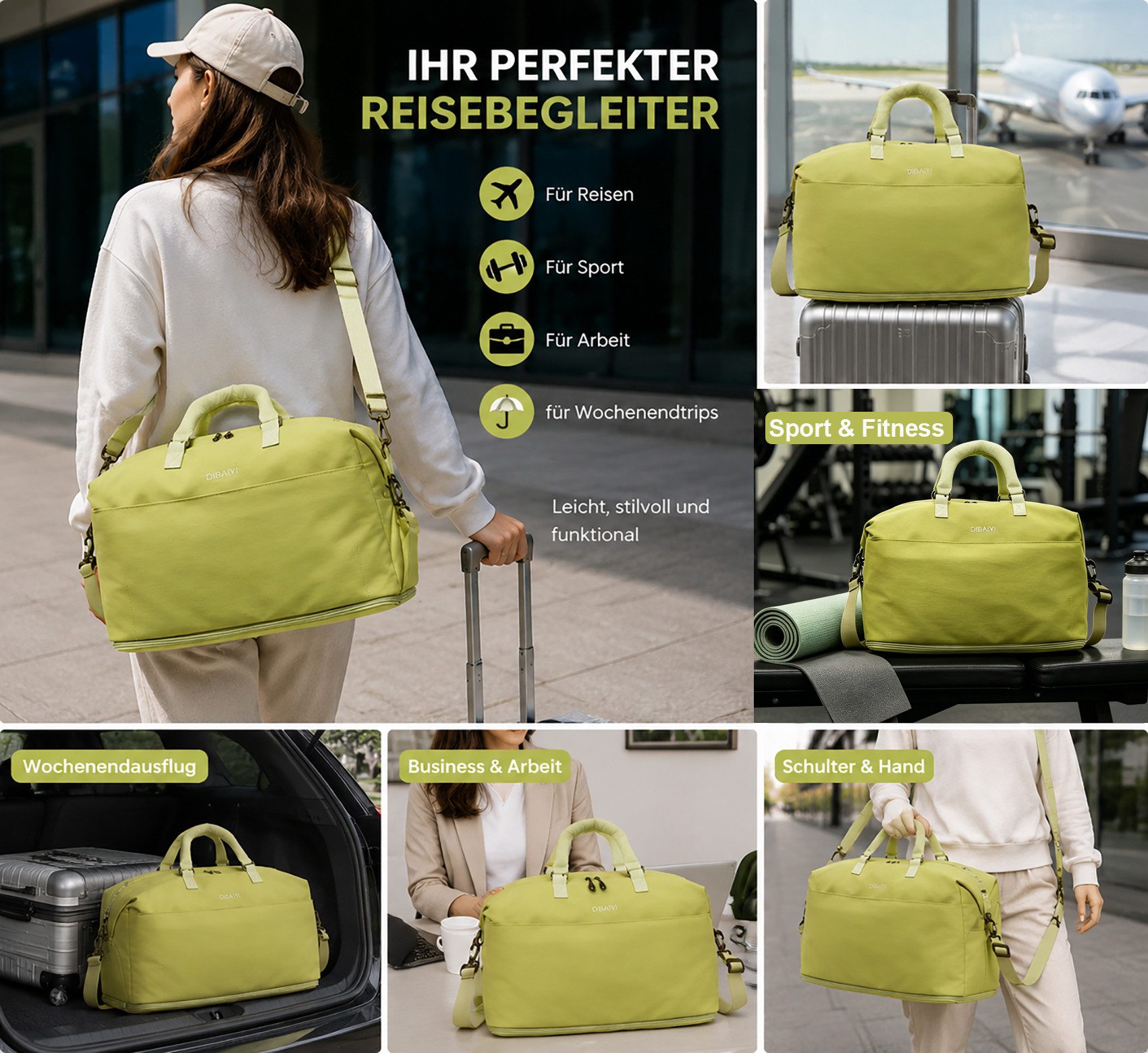 OYLCDI Reisetasche Fitnesstasche,Sporttasche,Große Umhängetasche (Atmungsaktiv, wasserdicht, verschleißfest, großes Fassungsvermögen, Schultergurt, für Yoga, Schwimmen, Tourismus, Fitness)