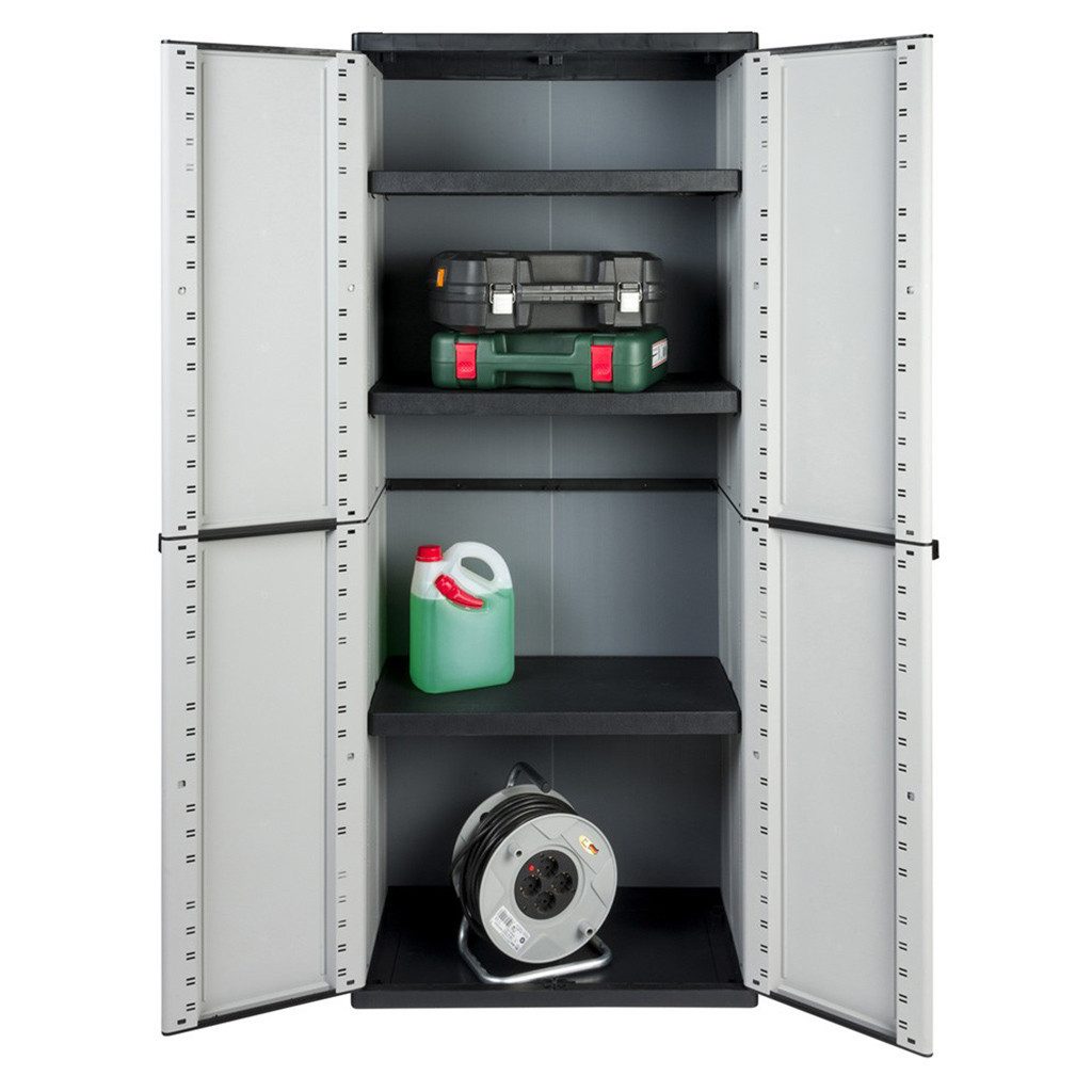 Kreher Mehrzweckschrank Kunststoffschrank 'J-Line' mit 3 Böden (Schwarz/Grau)