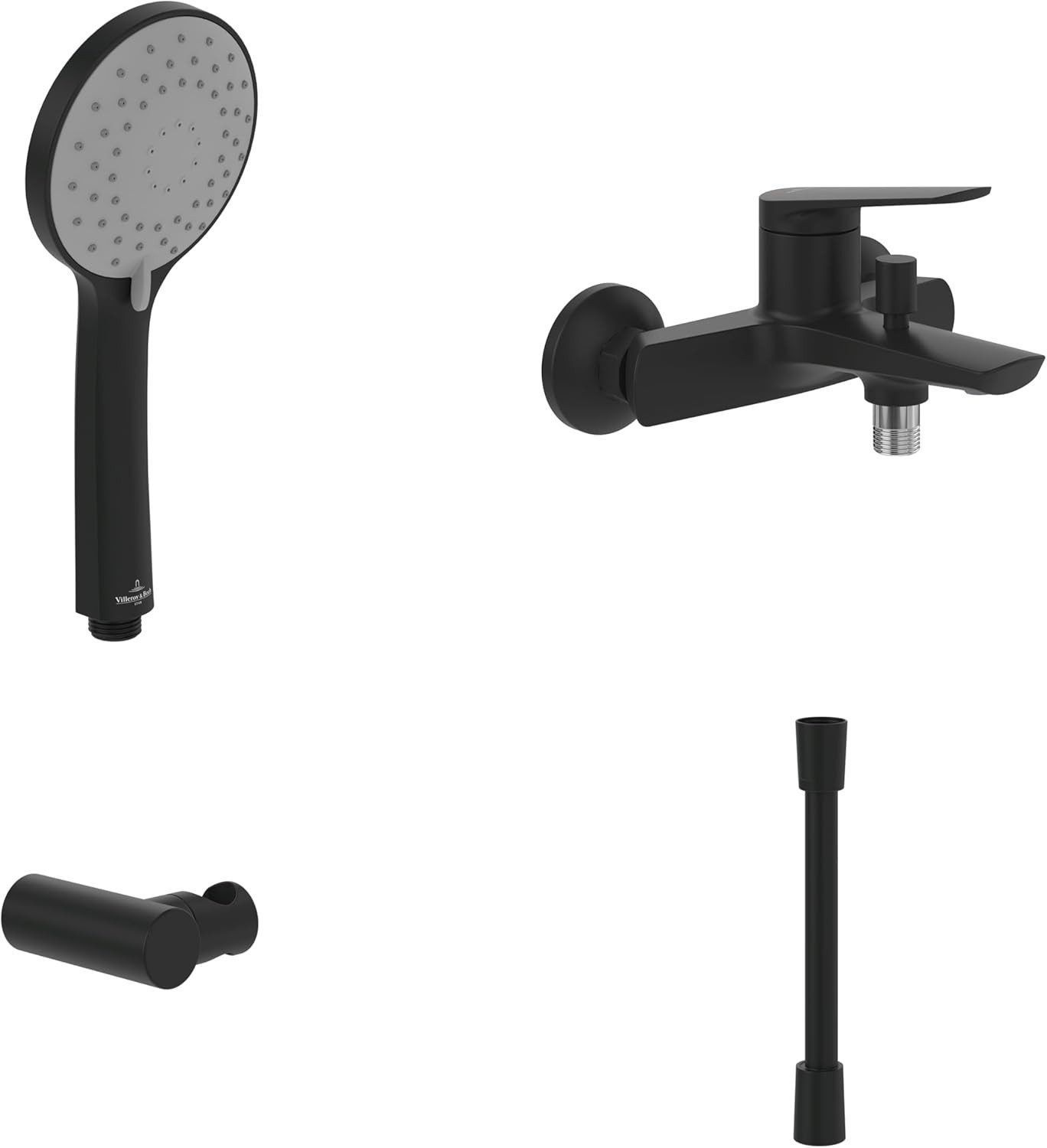 Villeroy & Boch Wannenarmatur Oasis Badewannenarmaturen-Set Armatur, Handbrause, Handbrauseschlauch & Handbrausehalter, Matt Black