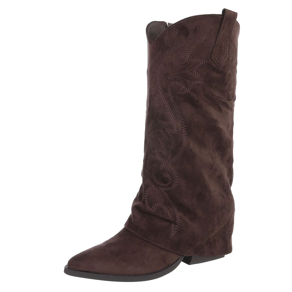 Ital-Design Damen Westernstiefel kniehoch mit Blockabsatz Westernstiefel (92299865) Blockabsatz Stiefel in Braun