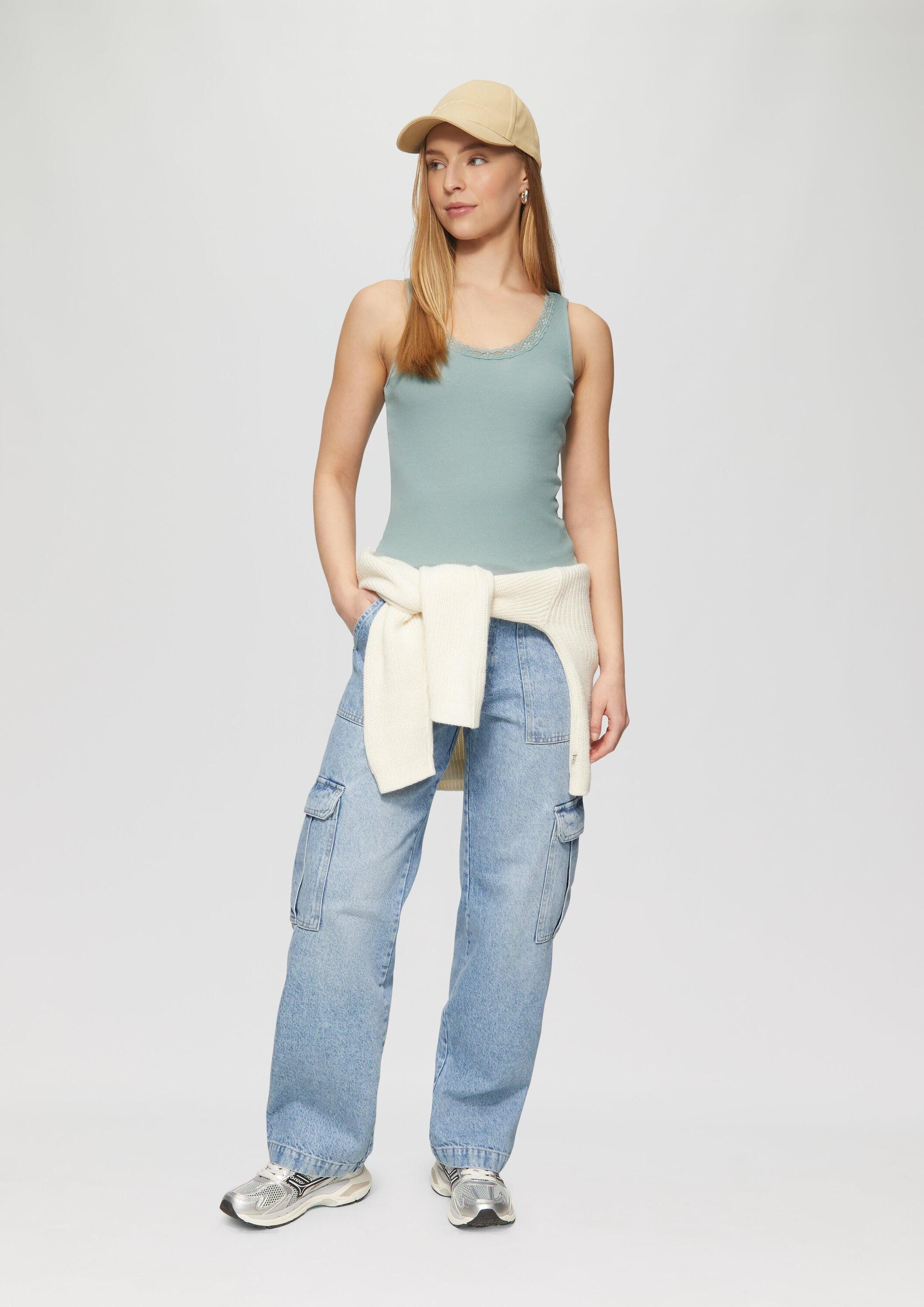 QS Muskelshirt T-Shirt Ripptop mit Spitze am Ausschitt