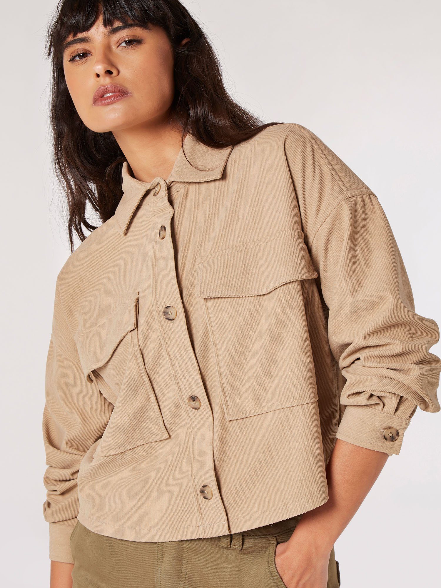 Apricot Hemdjacke (1-St) Sherpa Shirt Cropped Cordsamt in Cord