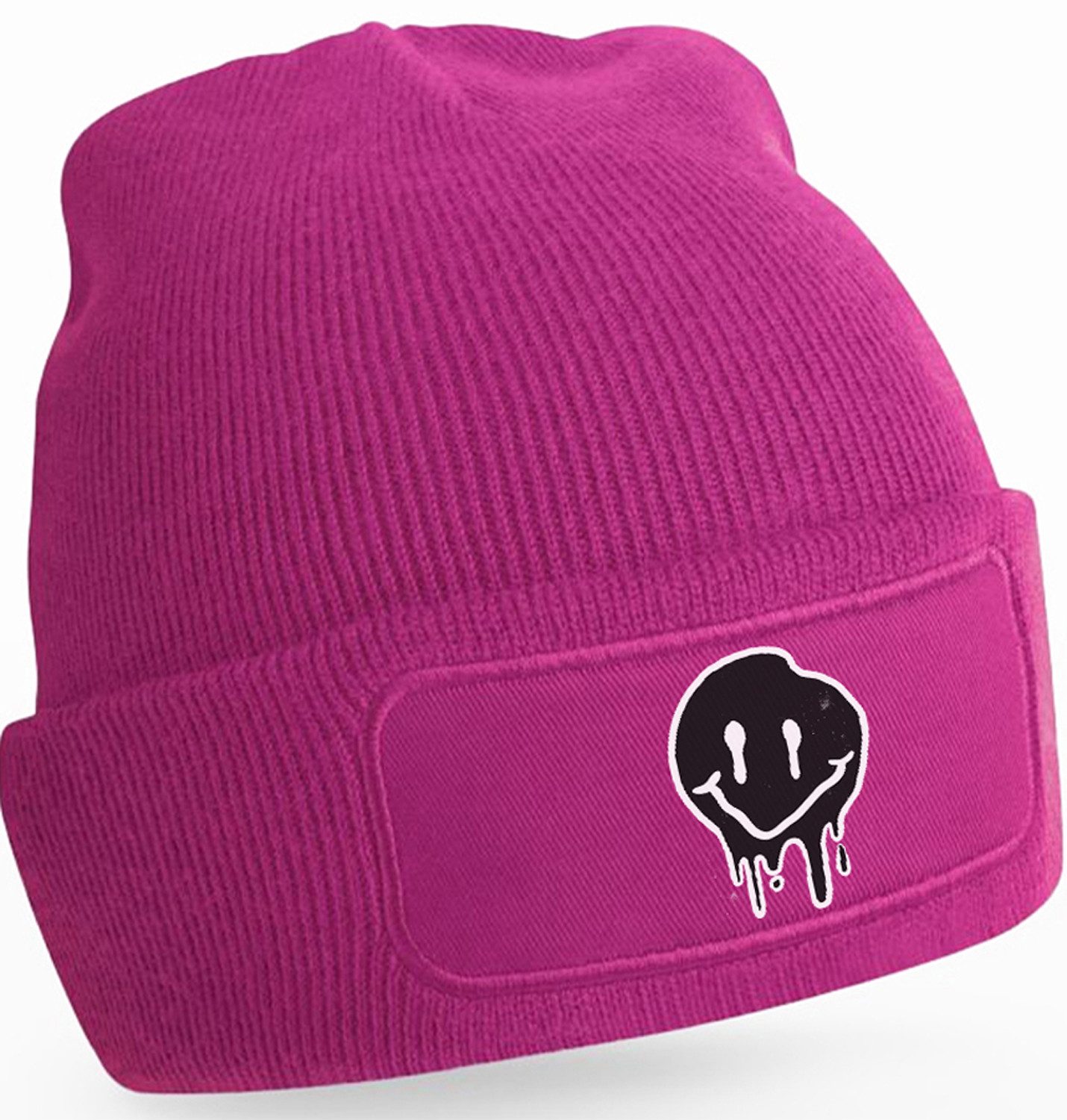 Strickmütze für kalte Tage - Beanie mit Umschlag und stylischem Gesicht Print