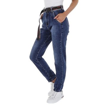 Ital-Design High-waist-Jeans Damen Freizeit Used-Look Stretch High Waist Jeans in Dunkelblau