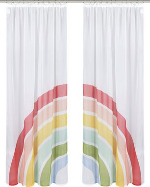 Gardine Regenbogen, Lüttenhütt, Kräuselband (2 St), transparent, Voile, Kindergardine, gewebt, bedruckt, verschiedene Größen, 2-er Set